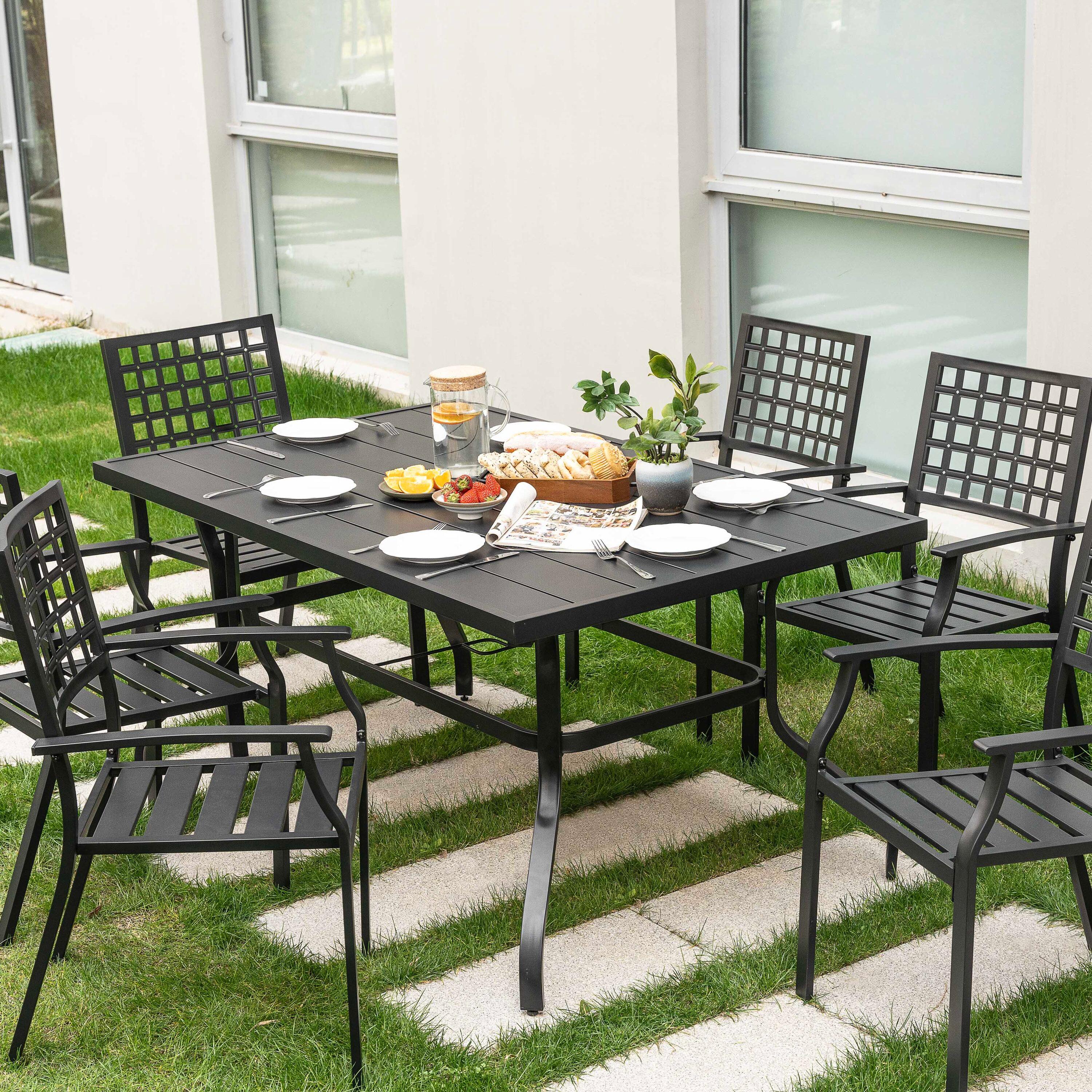 Nuu Garden Outdoor 7-Piece Iron Dining Set with 1.77'' Umbrella Hole