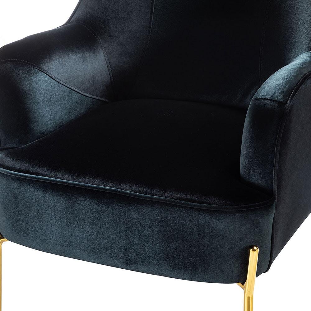 Elegant Black Velvet Curved Backrest Accent Chair with Golden Metal Legs