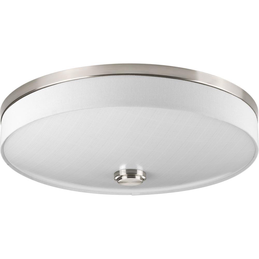 Progress Lighting, Weaver Collection, 2-Light Flush Mount, Brushed Nickel, Linen Drum Shade