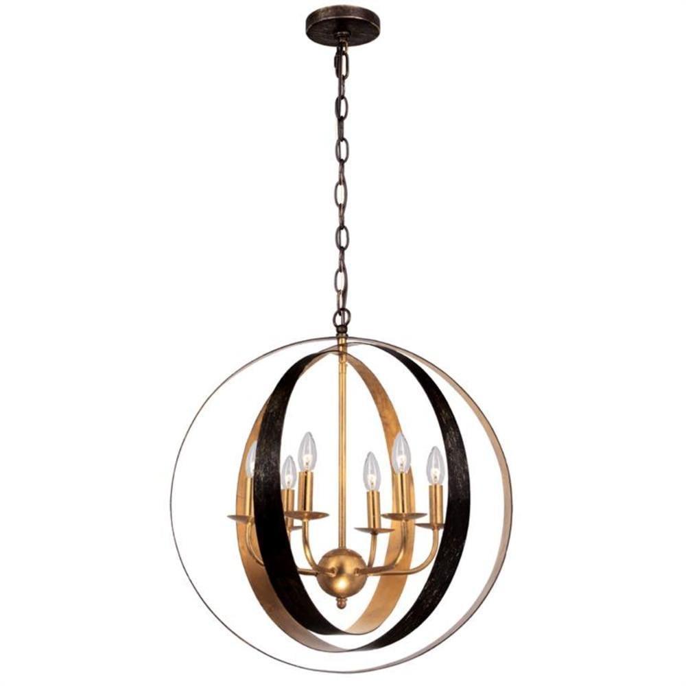 Luna English Bronze & Antique Gold 6-Light Crystal Chandelier