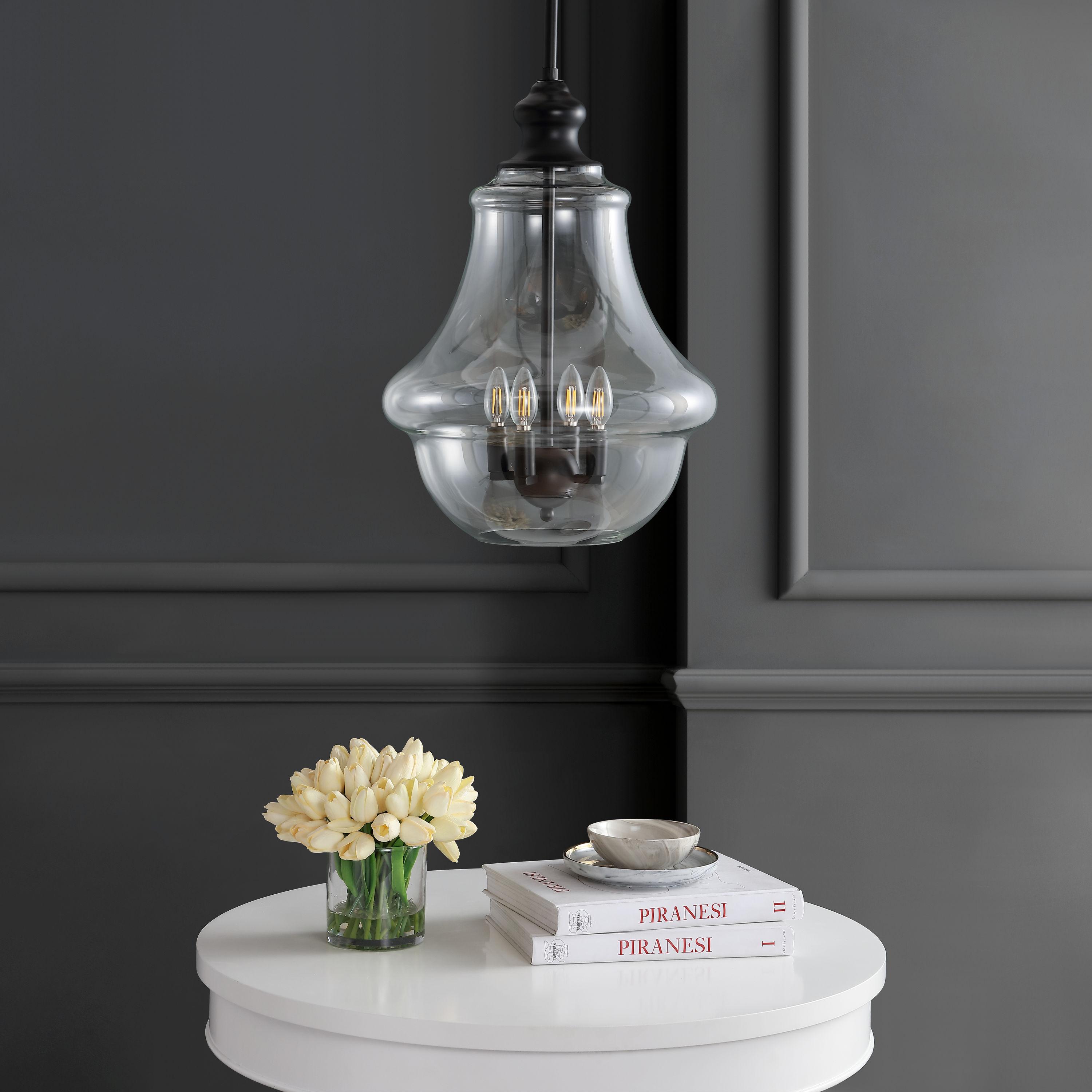 Adam 16" Adjustable Metal/Glass LED Pendant, Oil Rubbed Bronze