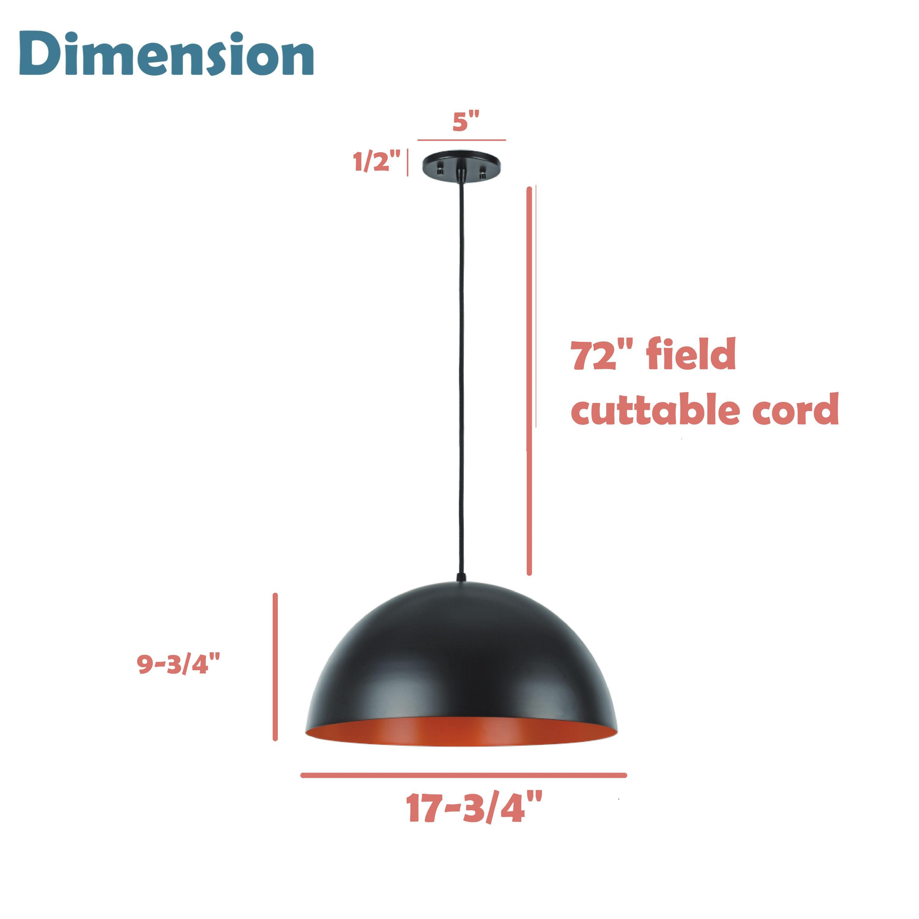 Matte Black and Orange Drum Pendant Light with Adjustable Cord