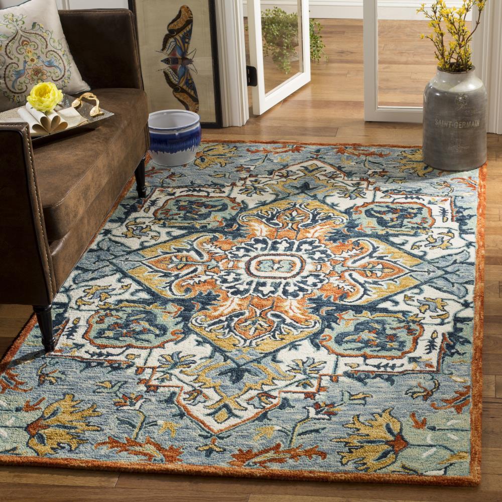 SAFAVIEH Aspen Caroline Southwestern Area Rug, Blue/Rust, 4' x 6'