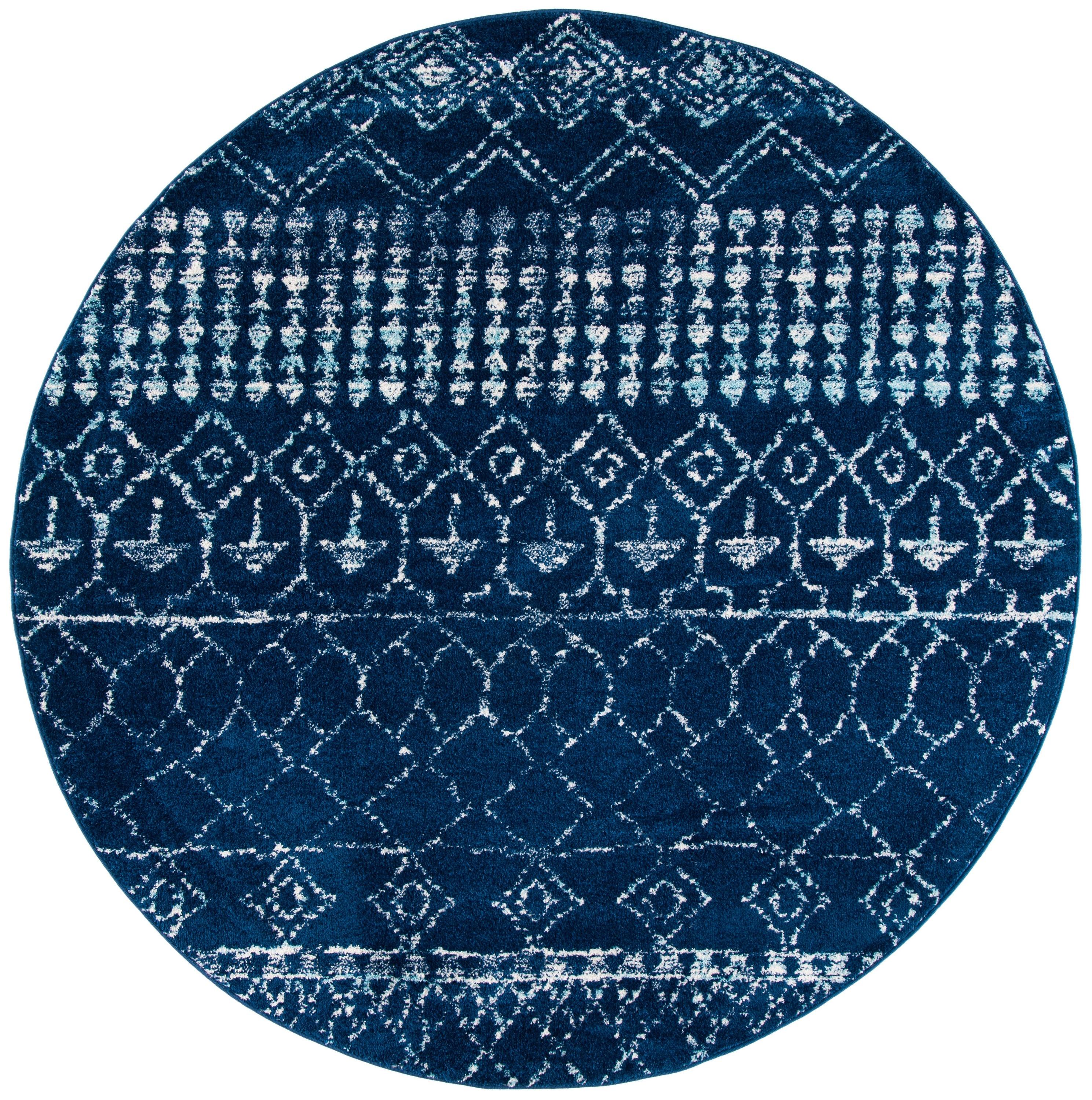 Tulum TUL229 Power Loomed Area Rug - Navy/Ivory - 5' round - Safavieh.