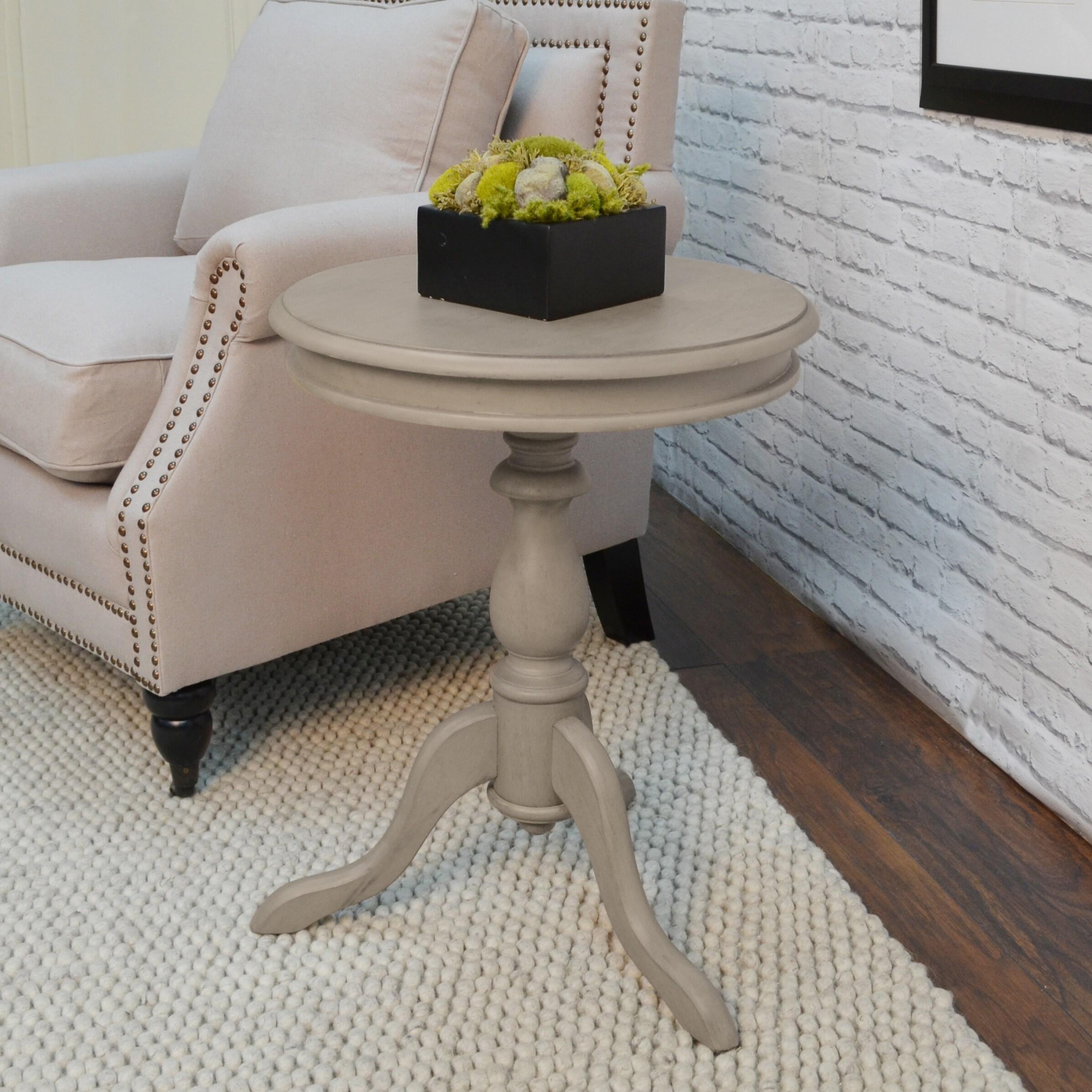 Carolina Living Paloma Accent Table - Weathered Gray and Table: Solid Wood, Round Pedestal Base, 25.25" Height