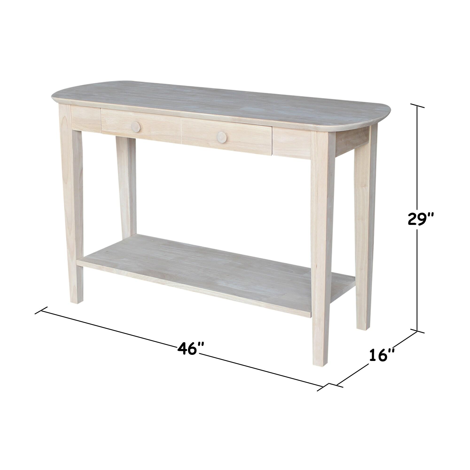 International Concepts Philips Oval Sofa Table Unfinished: Hardwood Accent Table with Drawer & Shelf