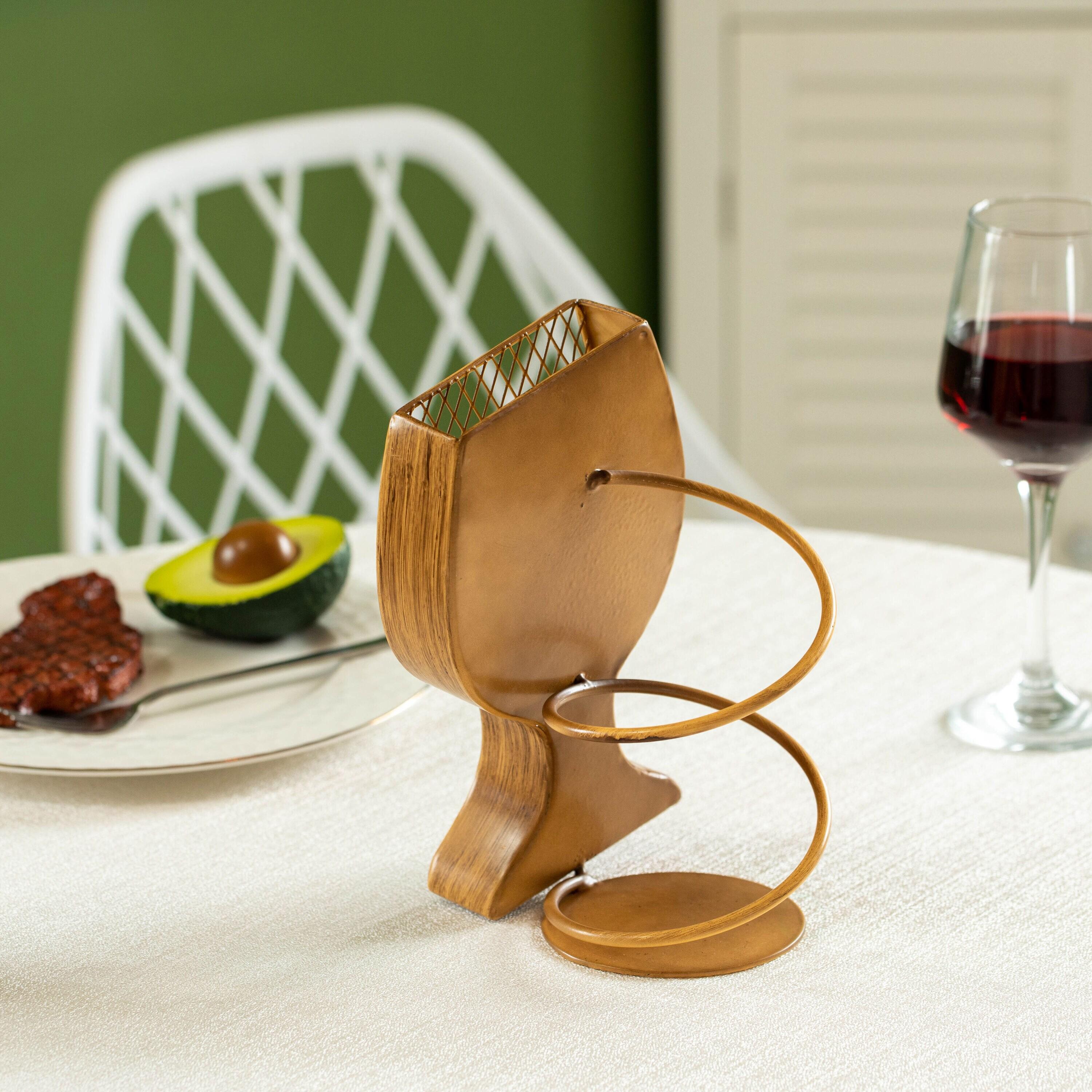 Vintiquewise Decorative Metal Goblet Shape Wine Bottle and Cork Holder A Unique Home Decor Piece and Countertop Accessory