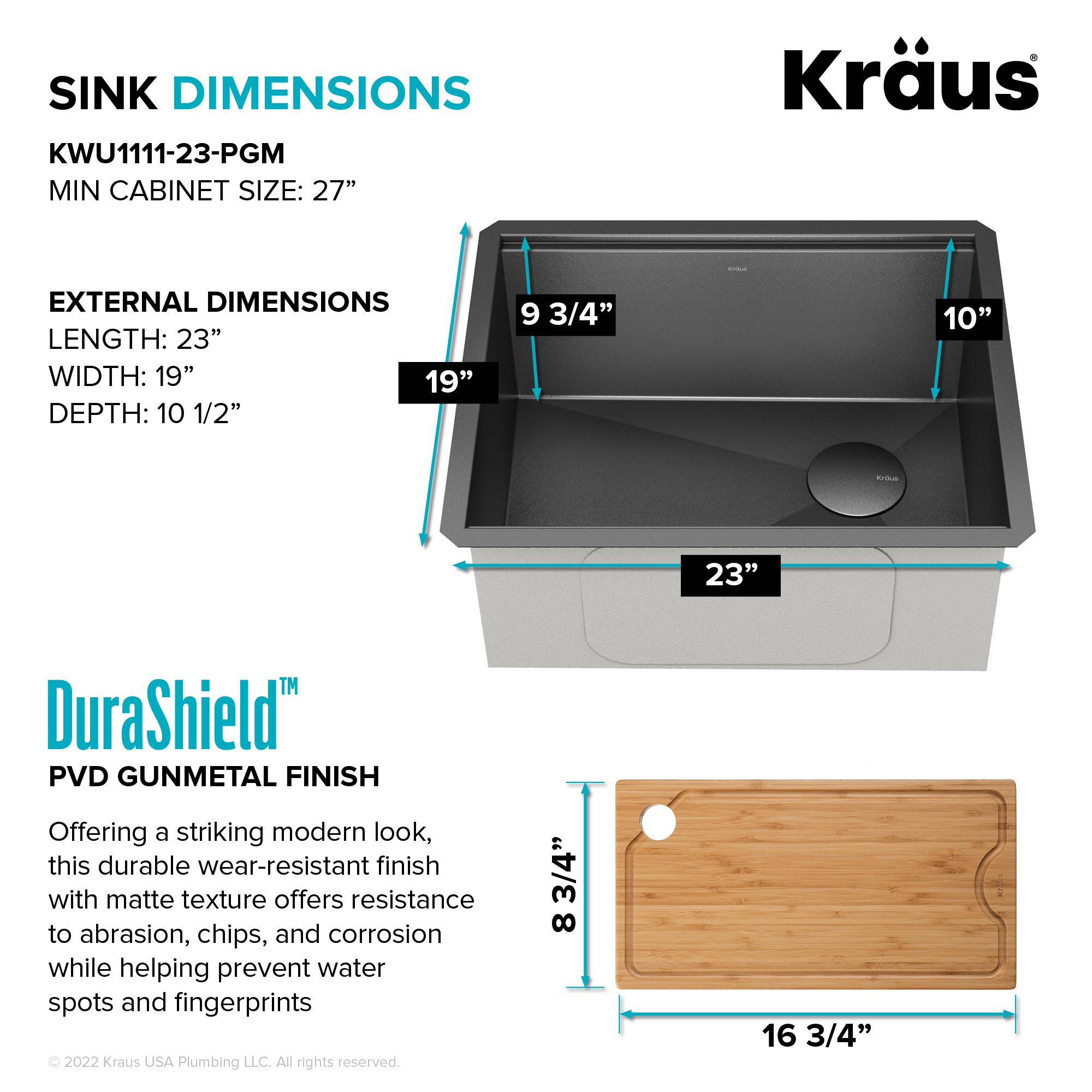 KRAUS Kore™ Undermount Workstation 16 Gauge Black Stainless Steel Single Bowl Kitchen Sink in PVD Gunmetal Finish