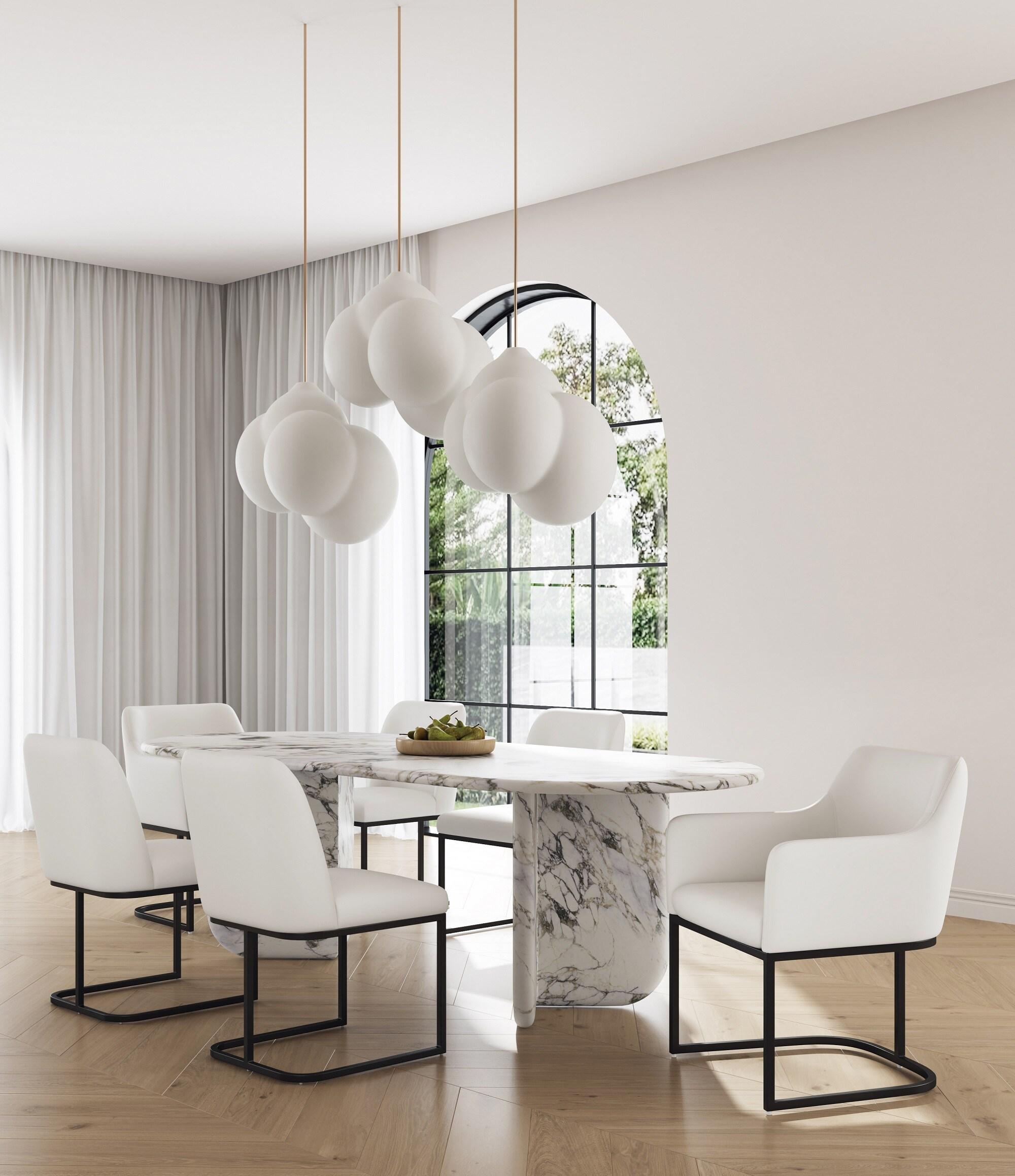 Set of 6 Serena Modern Leatherette Upholstered Dining Chair Set Cream - Manhattan Comfort: No Assembly, Steel Legs