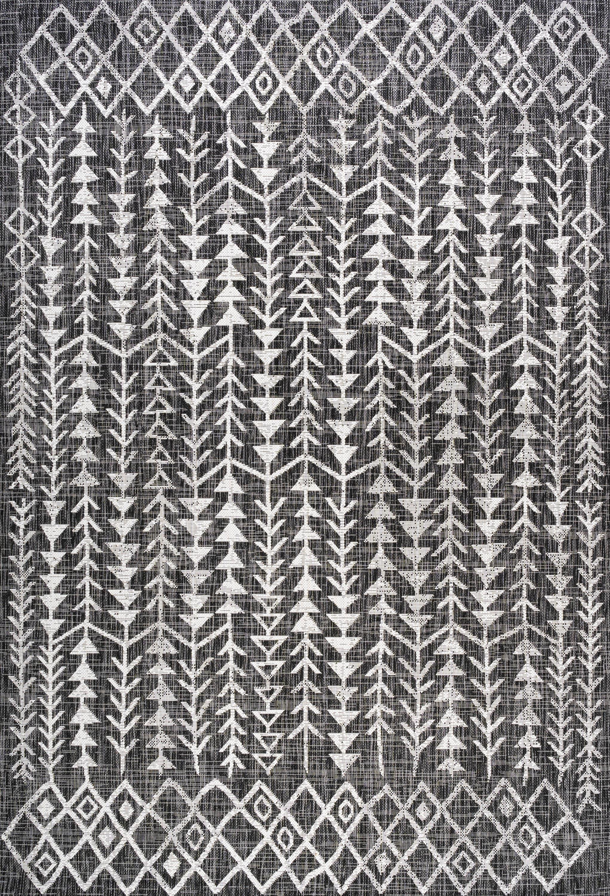 4'x6' Tokay Bohemian Geometric Indoor/Outdoor Area Rug, Black/Ivory - JONATHAN Y