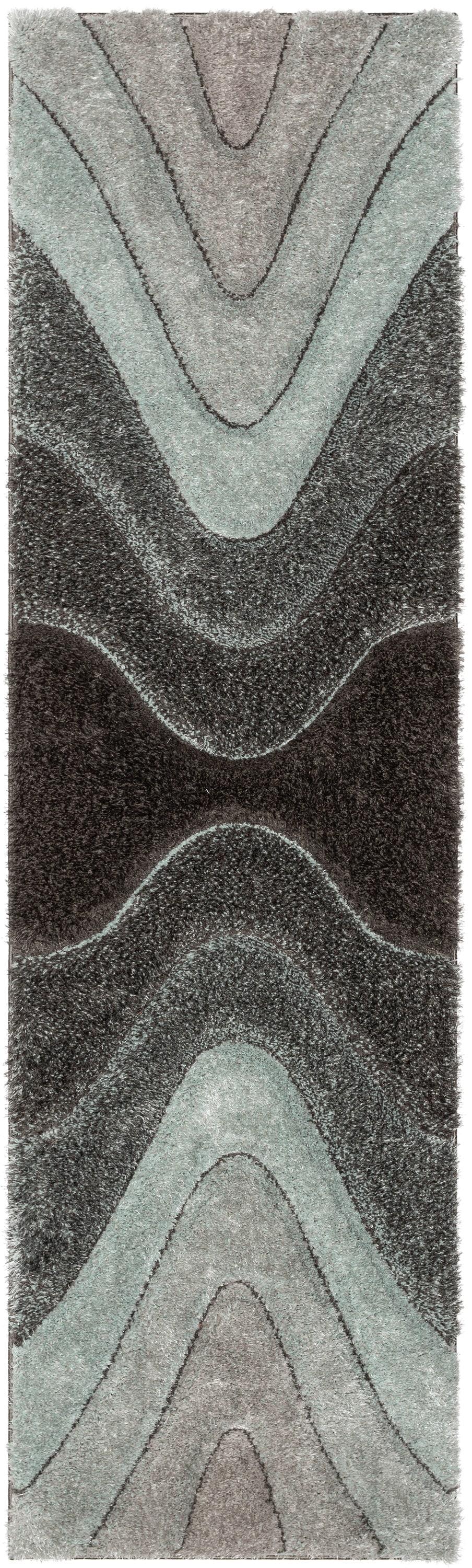 Well Woven Luze Light Blue Hourglass Waves Geometric 3D Textured Shag 2'7" x 9'10"