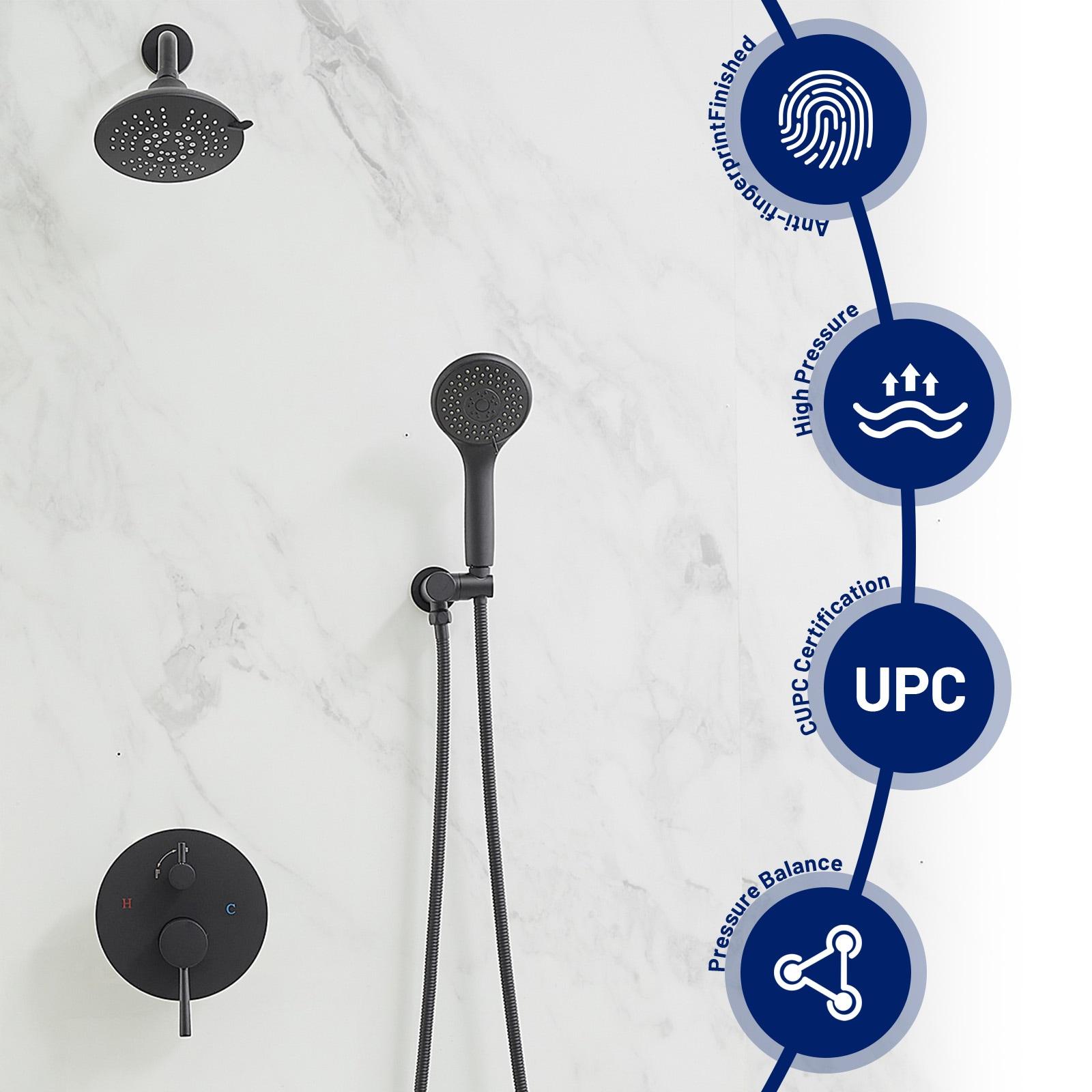 BWE Single-Handle 2-Spray Round High Pressure Shower Faucet in Matte Black (Valve Included)