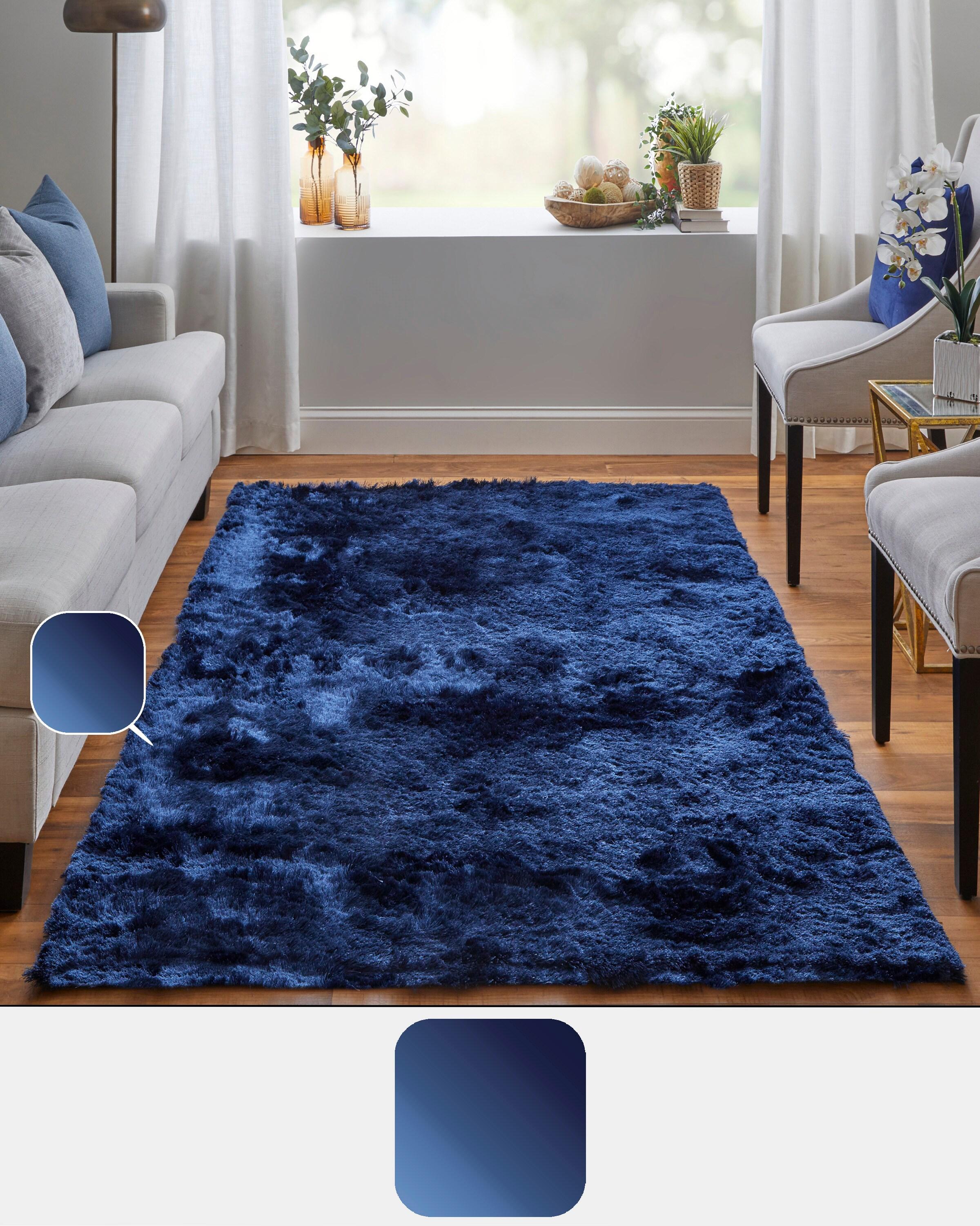 Freya Dark Blue Tufted Wool and Viscose Shag Rug
