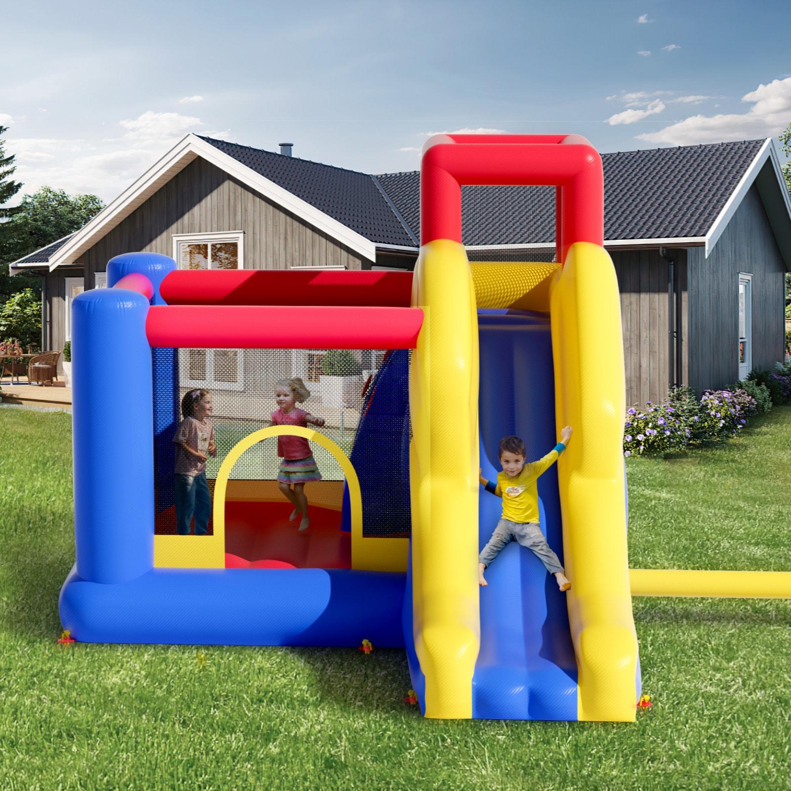 VEVOR Play House for Kids Ages 4-8, Kids Indoor Playground, Bounce House with Slide, Blower and Storage Bag, Family Backyard Birthday Party Gifts for Boys, 134x102x91 inch