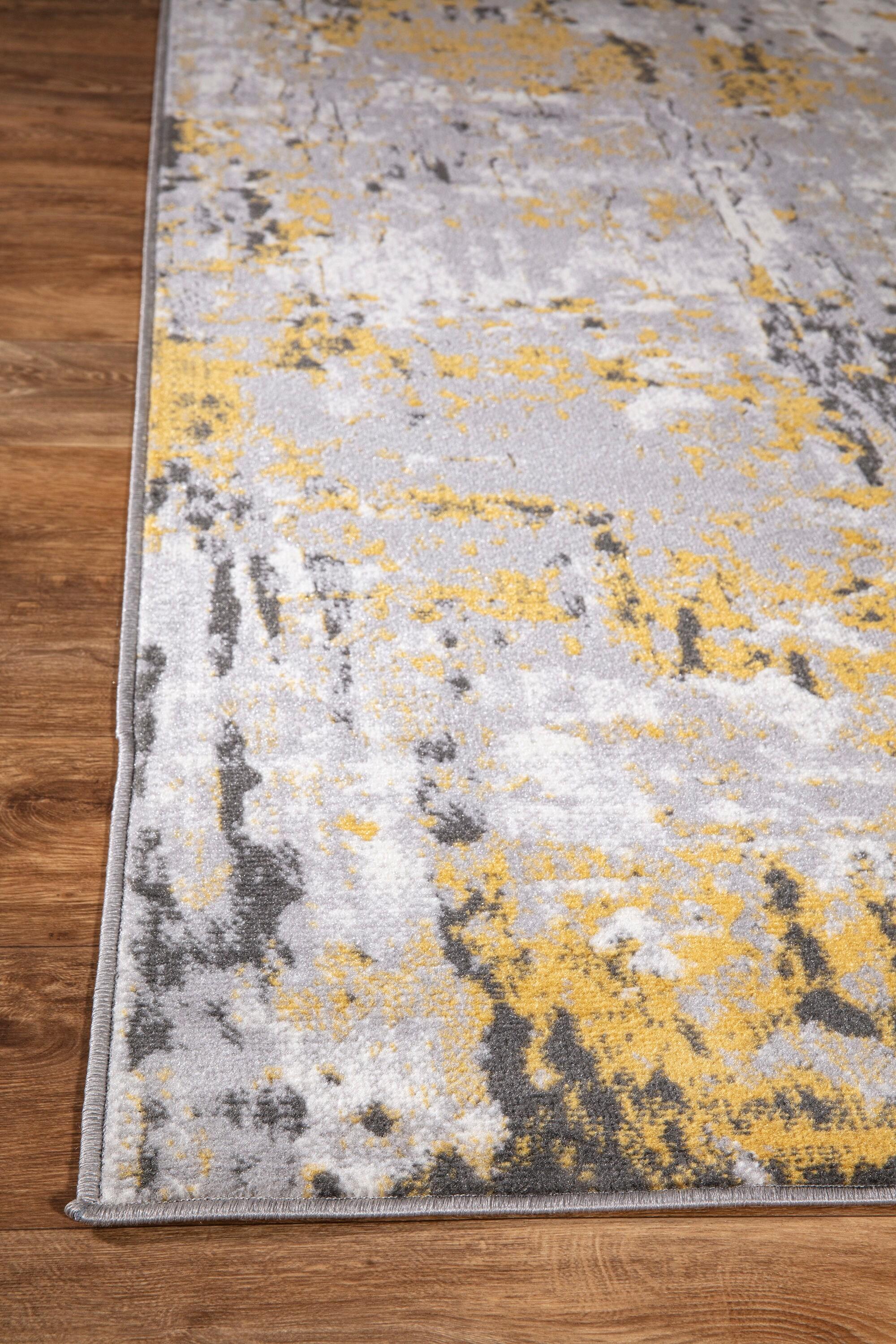 World Rug Gallery Distressed Modern Abstract Area Rug - Yellow 5' x 7'