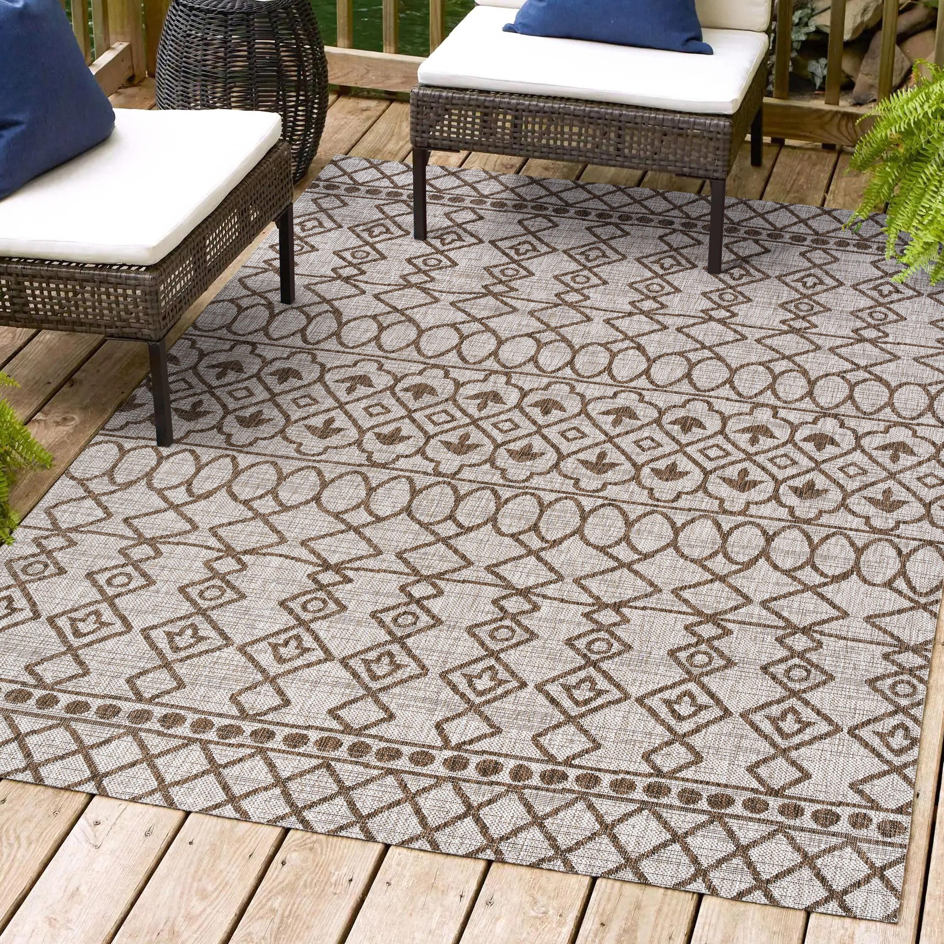 3'x5' Kafel  Bohemian Indoor/Outdoor Area Rug, Beige/Brown - JONATHAN Y