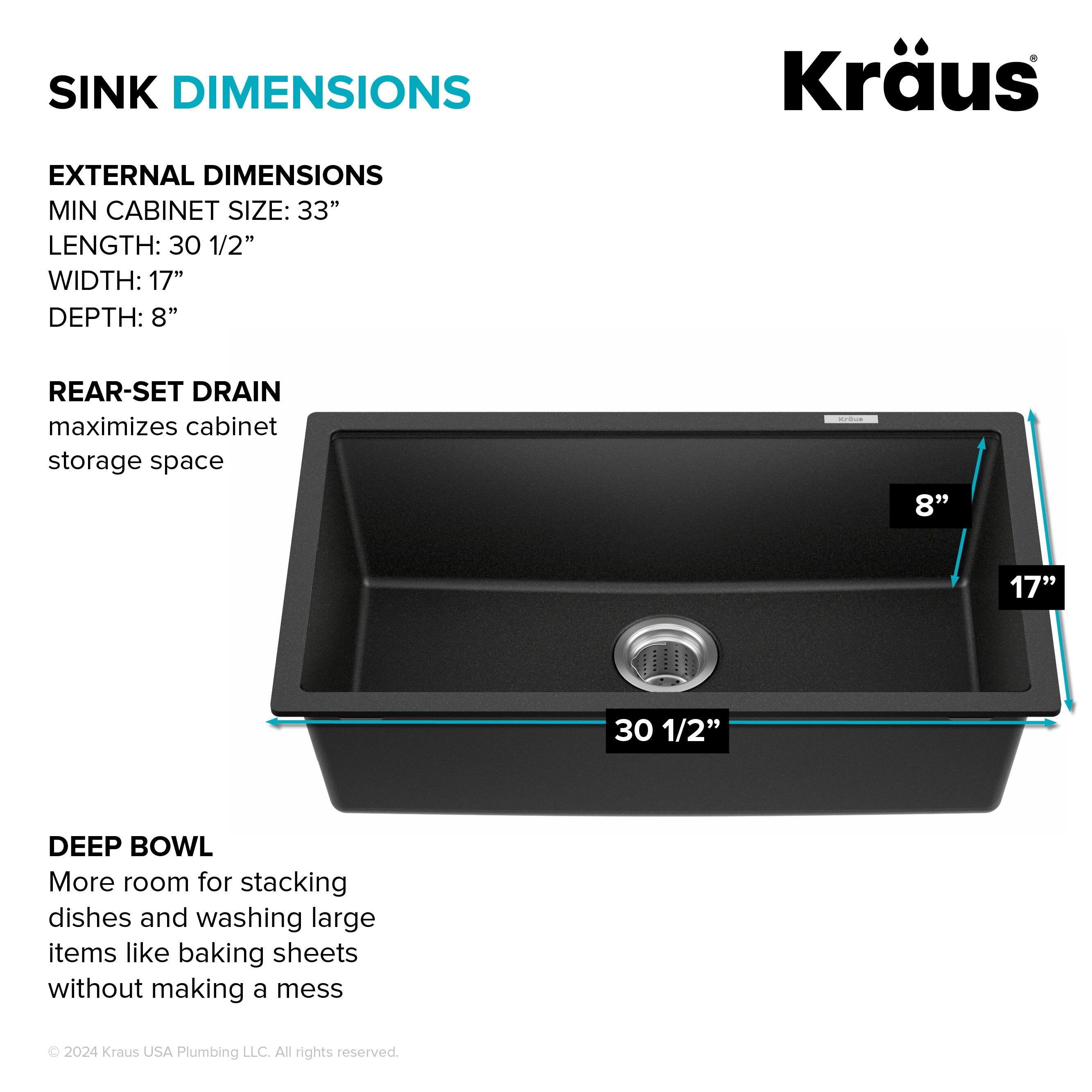 KRAUS 31 inch L Undermount Single Bowl Black Onyx Granite Kitchen Sink