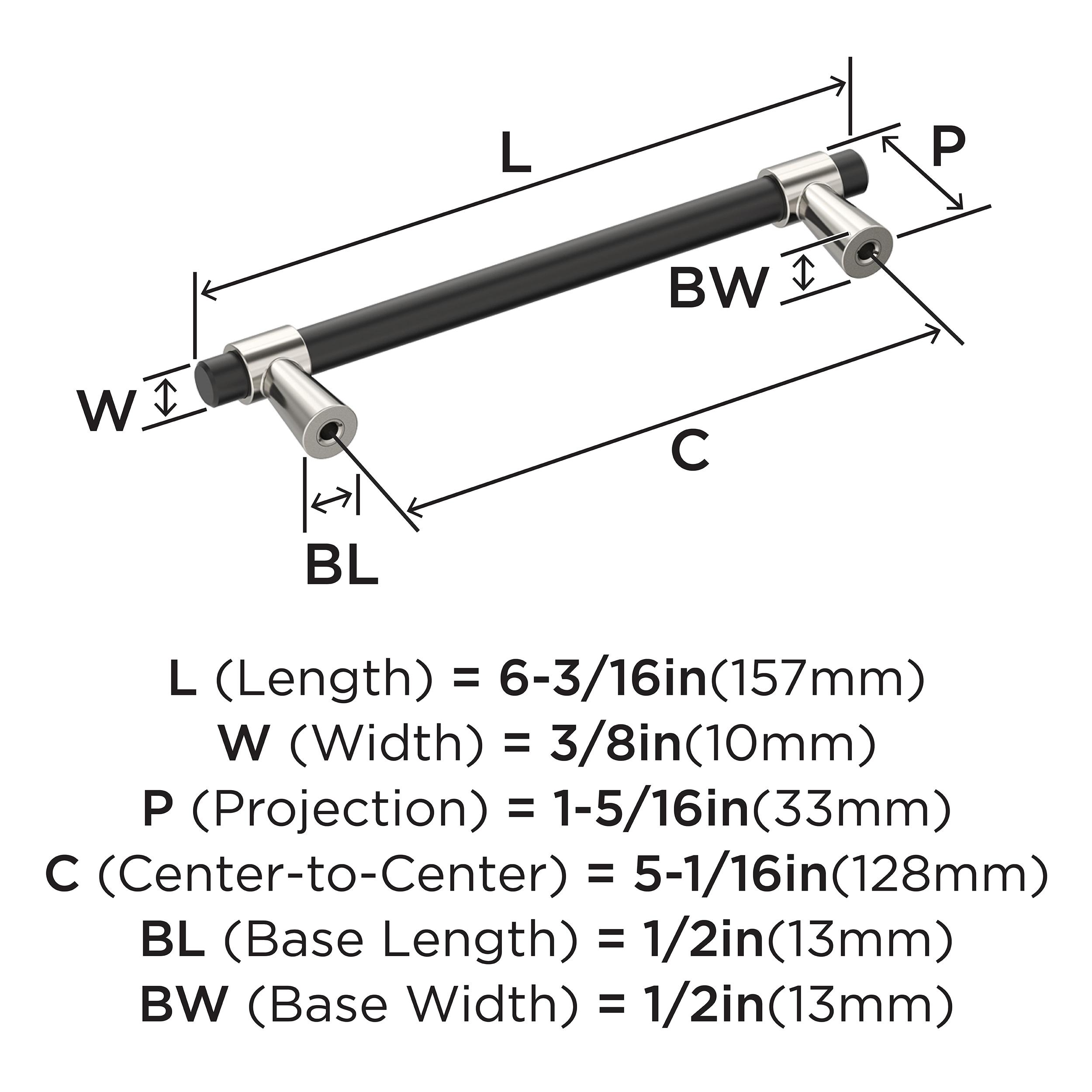 Amerock Mergence 5-1/16 inch (128mm) Center-to-Center Matte Black/Polished Nickel Cabinet Pull