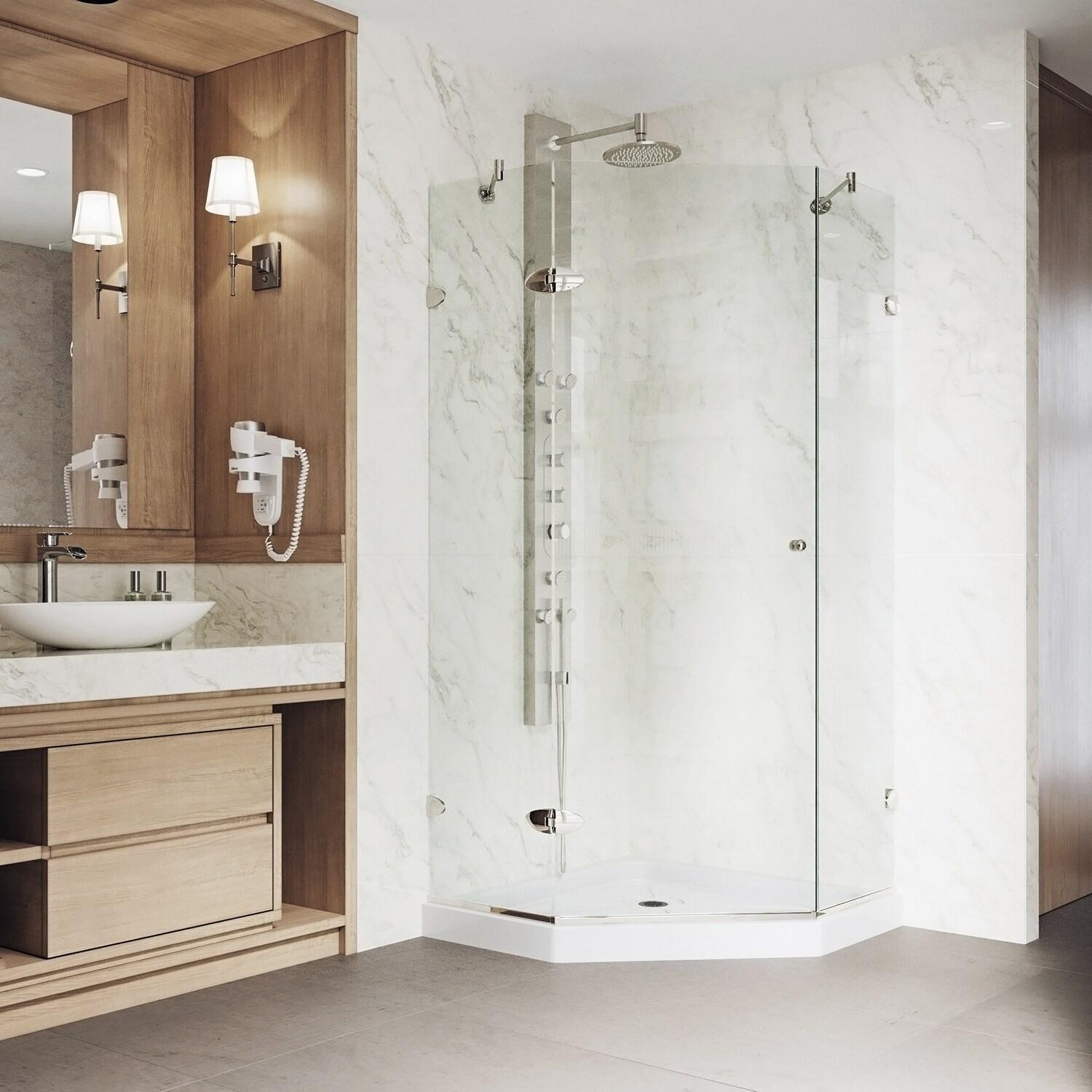 VIGO Verona 38" W x 38" D x 77" H Hinged Frameless Shower Enclosure with 3/8  Clear Glass&Base VG6061CHCL38WS
