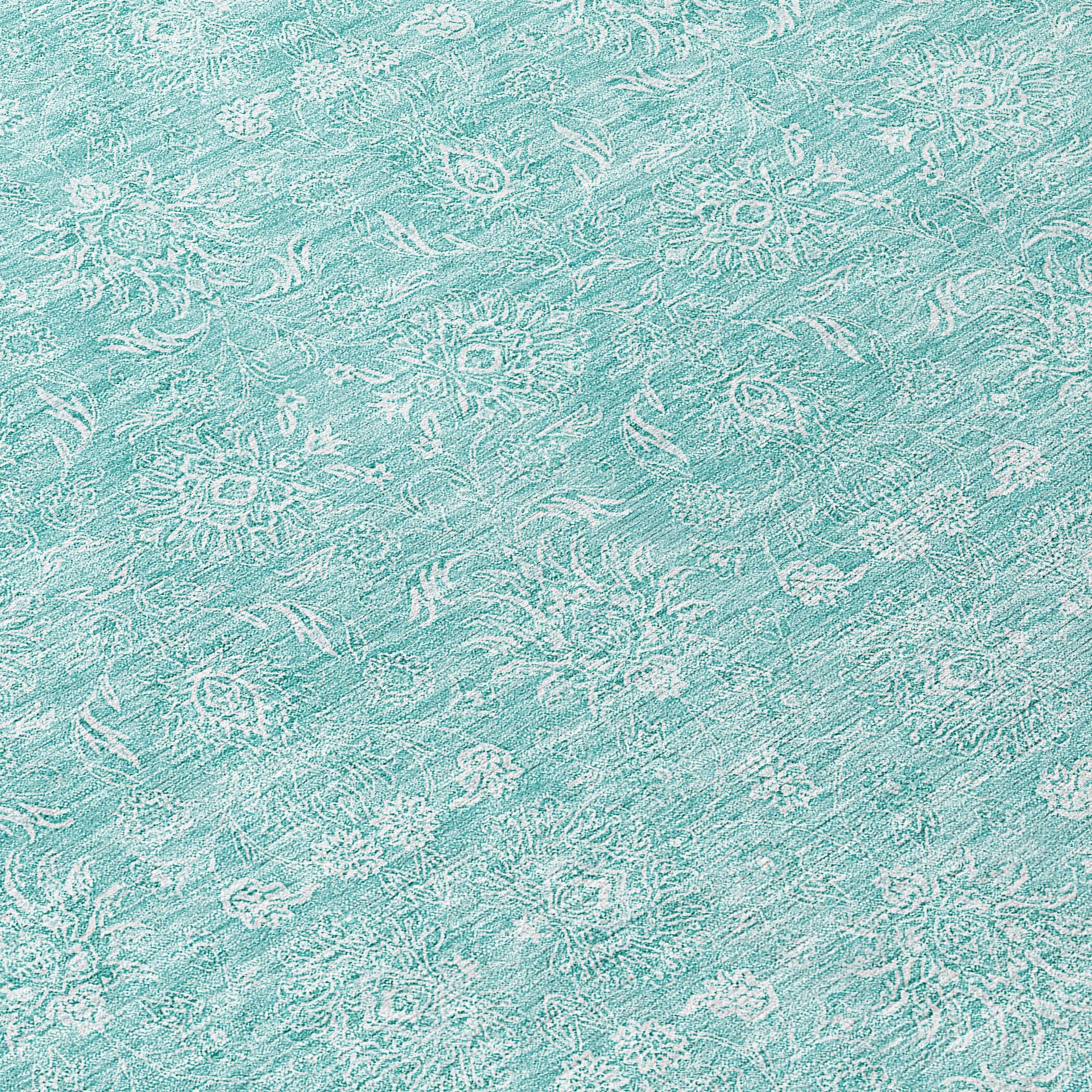 Addison Rugs Chantille Indoor/Outdoor Transitional Floral Aqua Washable Rectangle Rug, 8' x 10'