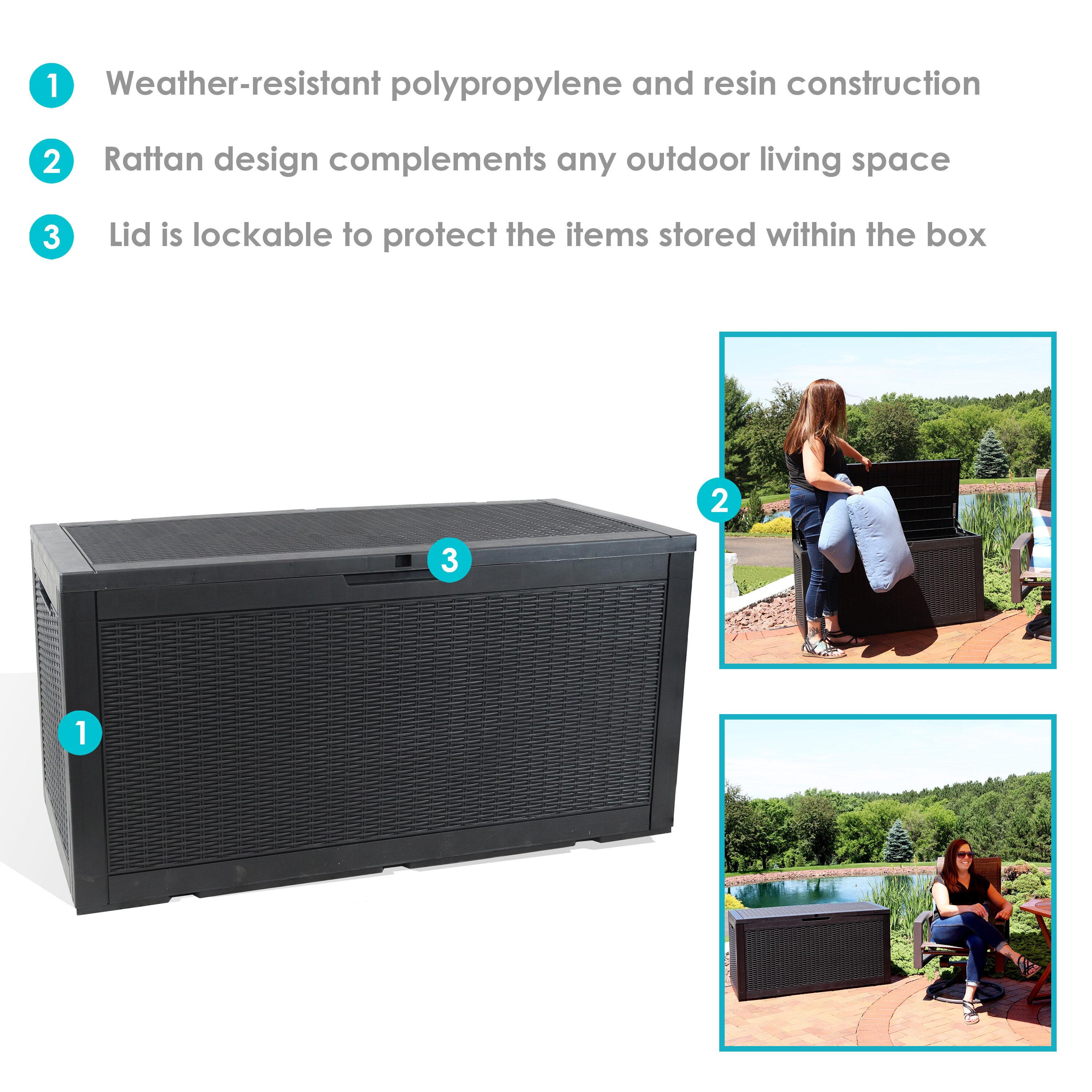 Sunnydaze Outdoor Deck and Patio Storage Box with Rattan Design - 100 Gal. - Phantom Gray