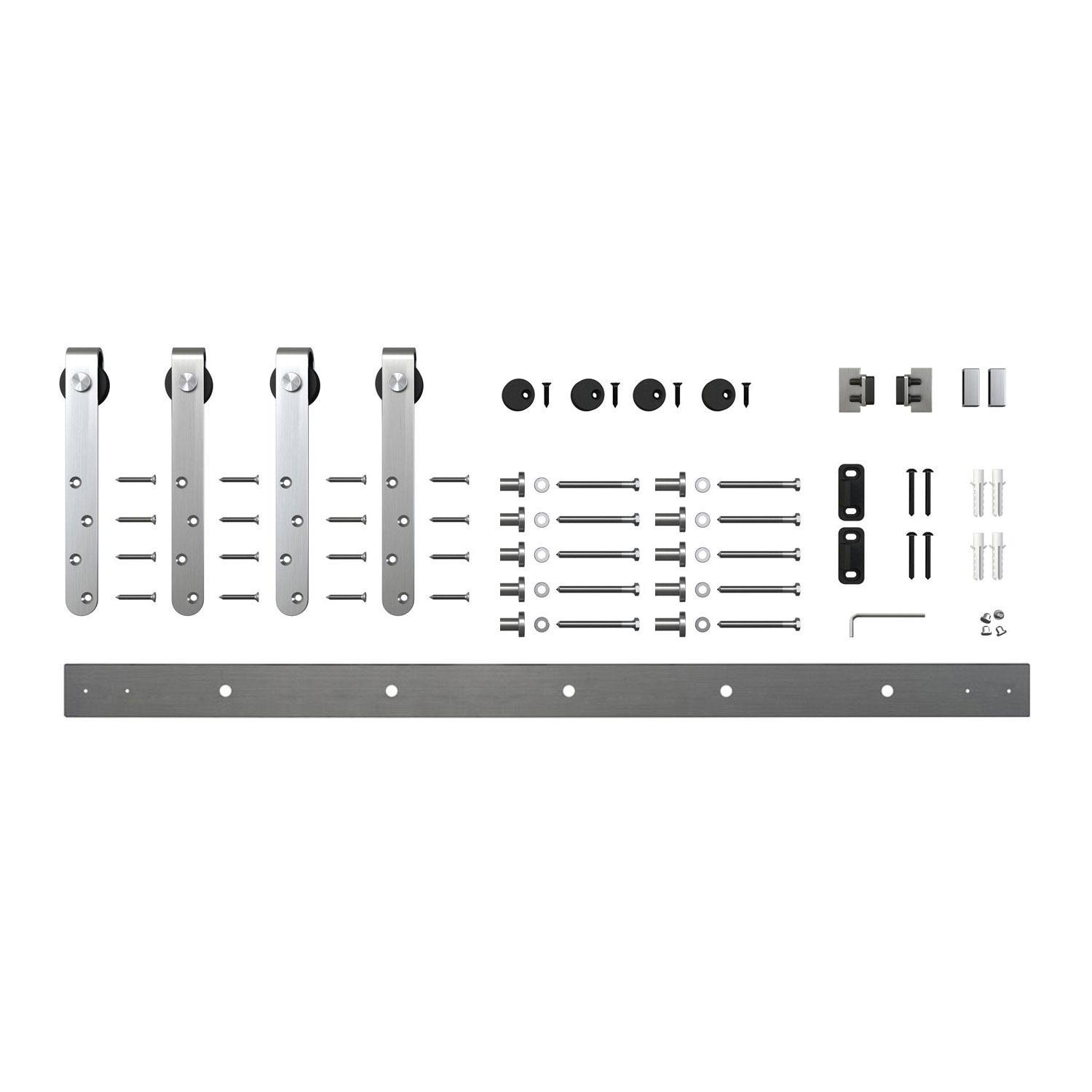 American Pro Decor Solid Steel Mini Sliding Rolling Barn Door Hardware Kit for Double Wood Doors (2-Piece)