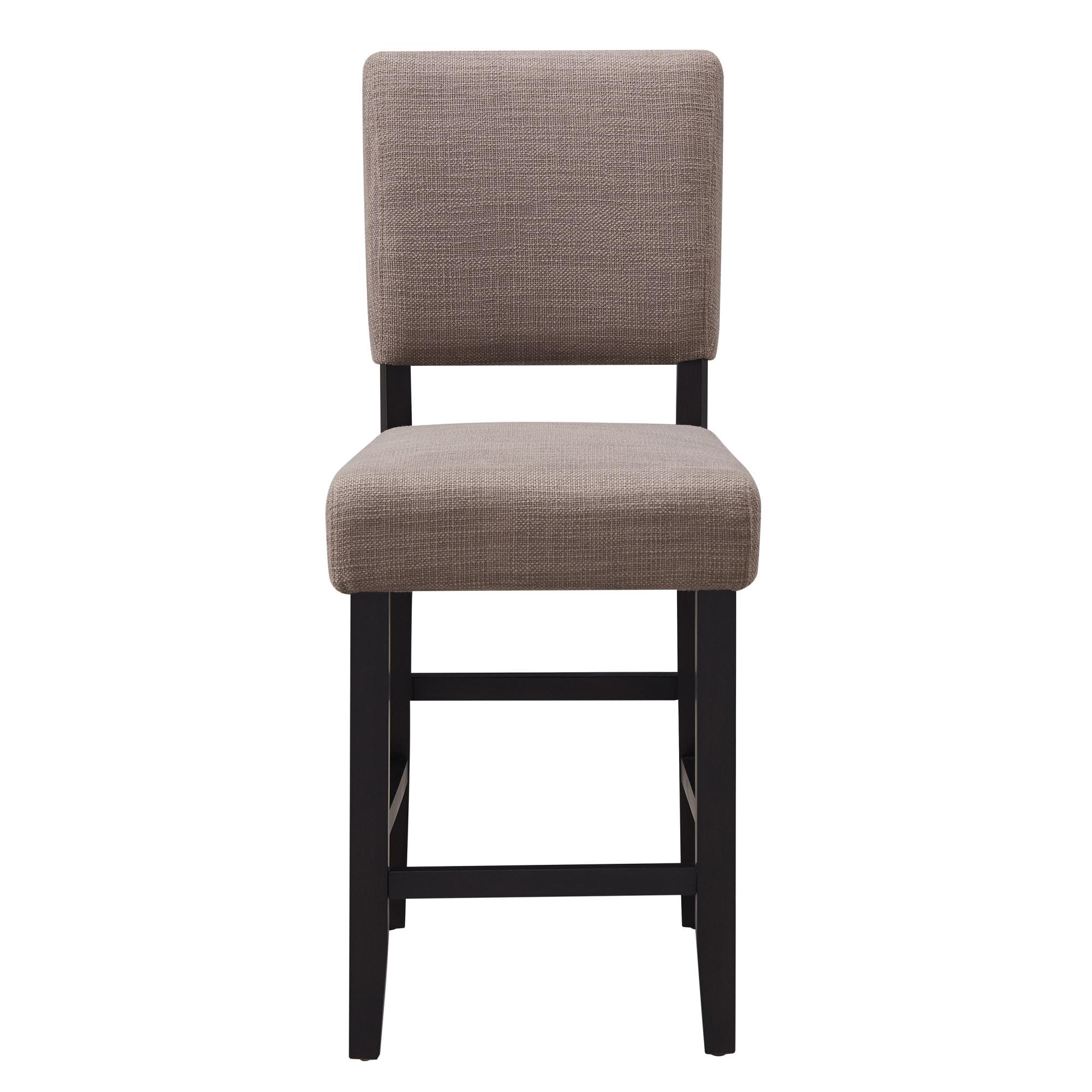 Leick Home Upholstered Back Counter Height Stool with Wood Base-Set of 2 Black and Gray Woven Fabric