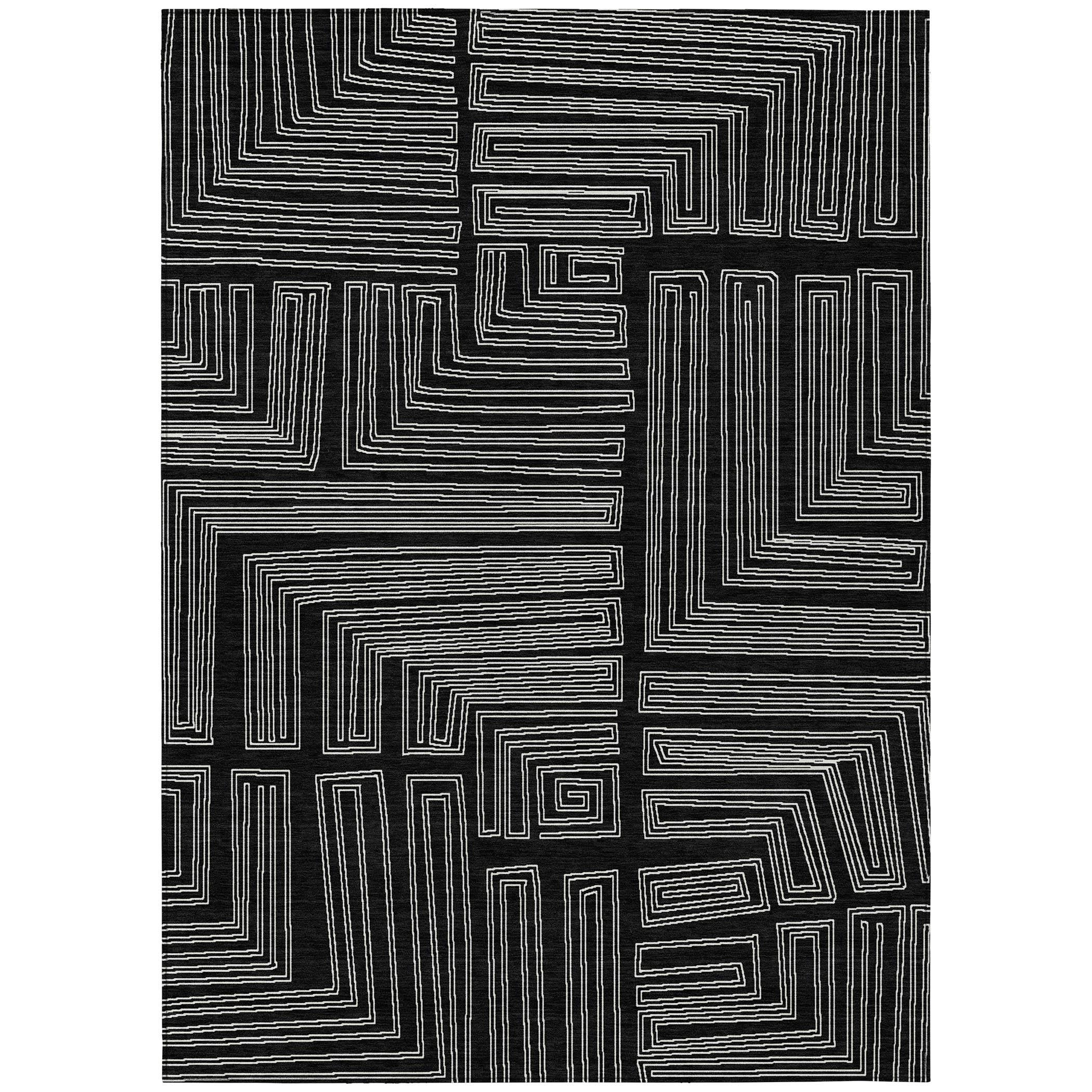 Machine Washable Indoor/Outdoor Chayden ACN1045 Black Rug