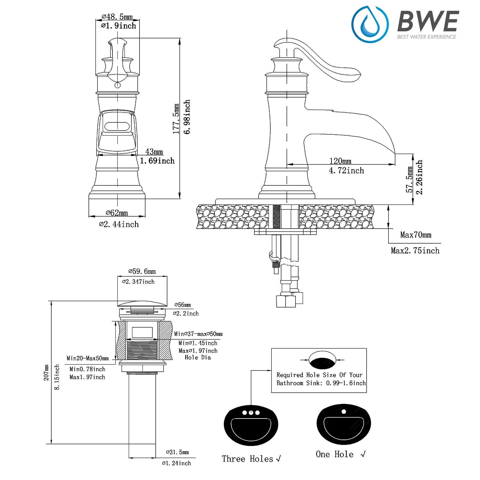 BWE Waterfall Single Hole Single-Handle Low-Arc Bathroom Faucet With Pop-up Drain Assembly