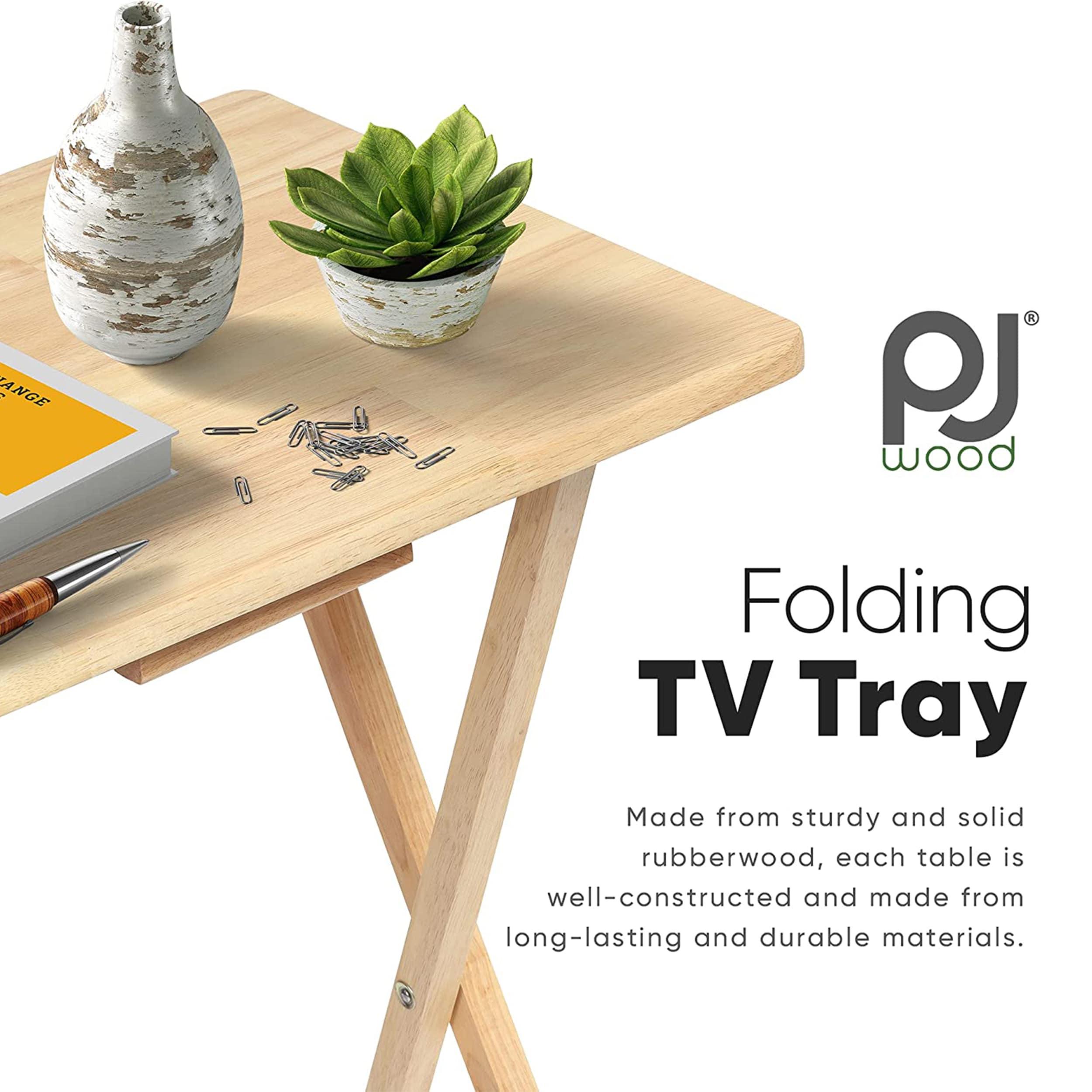 PJ Wood Folding TV Tray Tables with Compact Storage Rack, 5 Piece Set