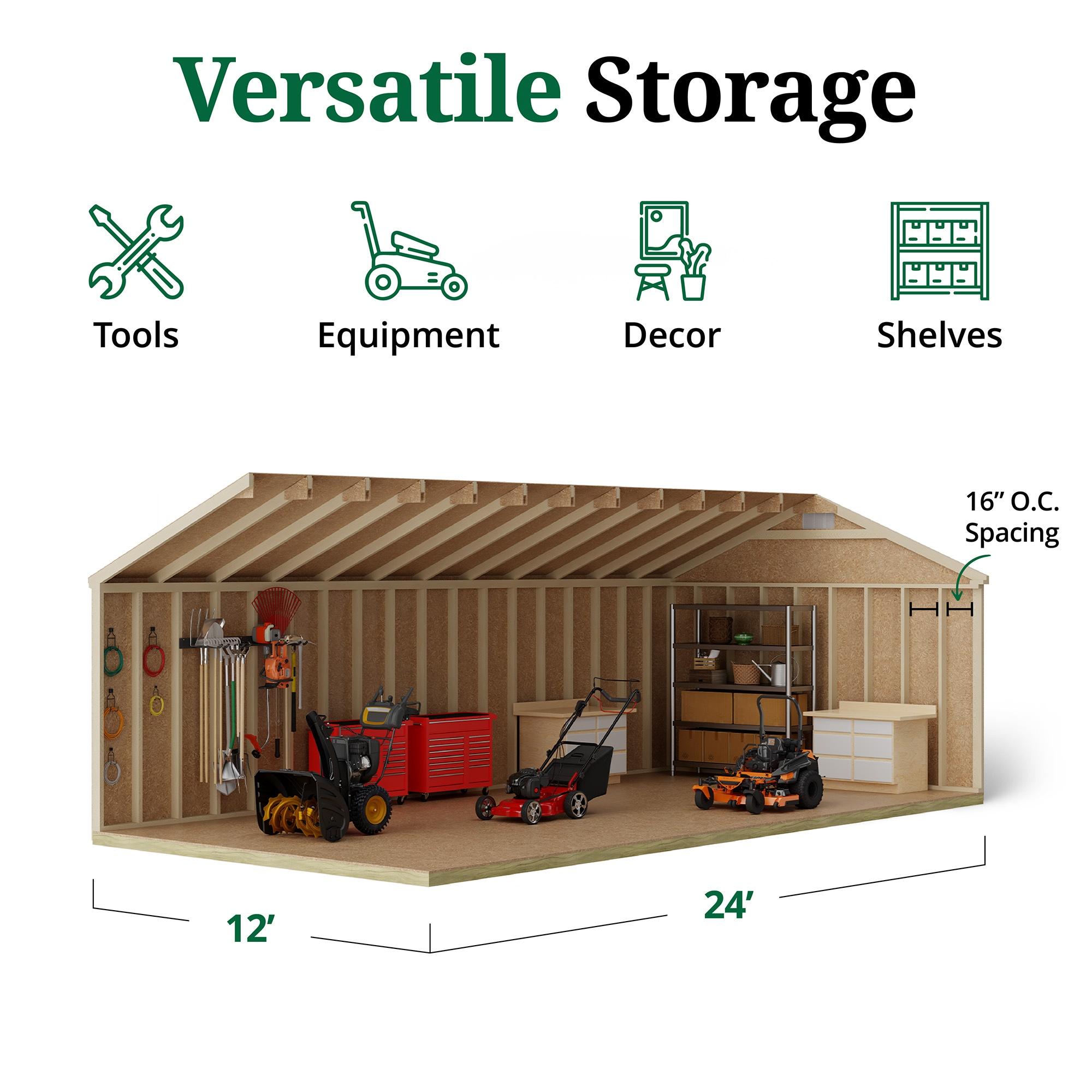 Little Cottage Co. 12x24 Classic Workshop Shed with Operable Windows, Outdoor Wood Storage Do-It-Yourself Precut Kit