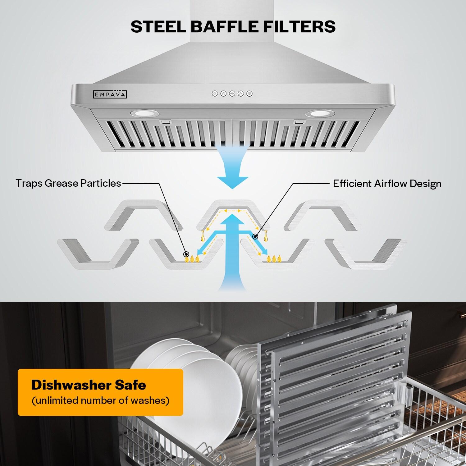 Empava 30" Stainless Steel 400 CFM Ducted (Vented) Wall Range Hood with Baffle Filter