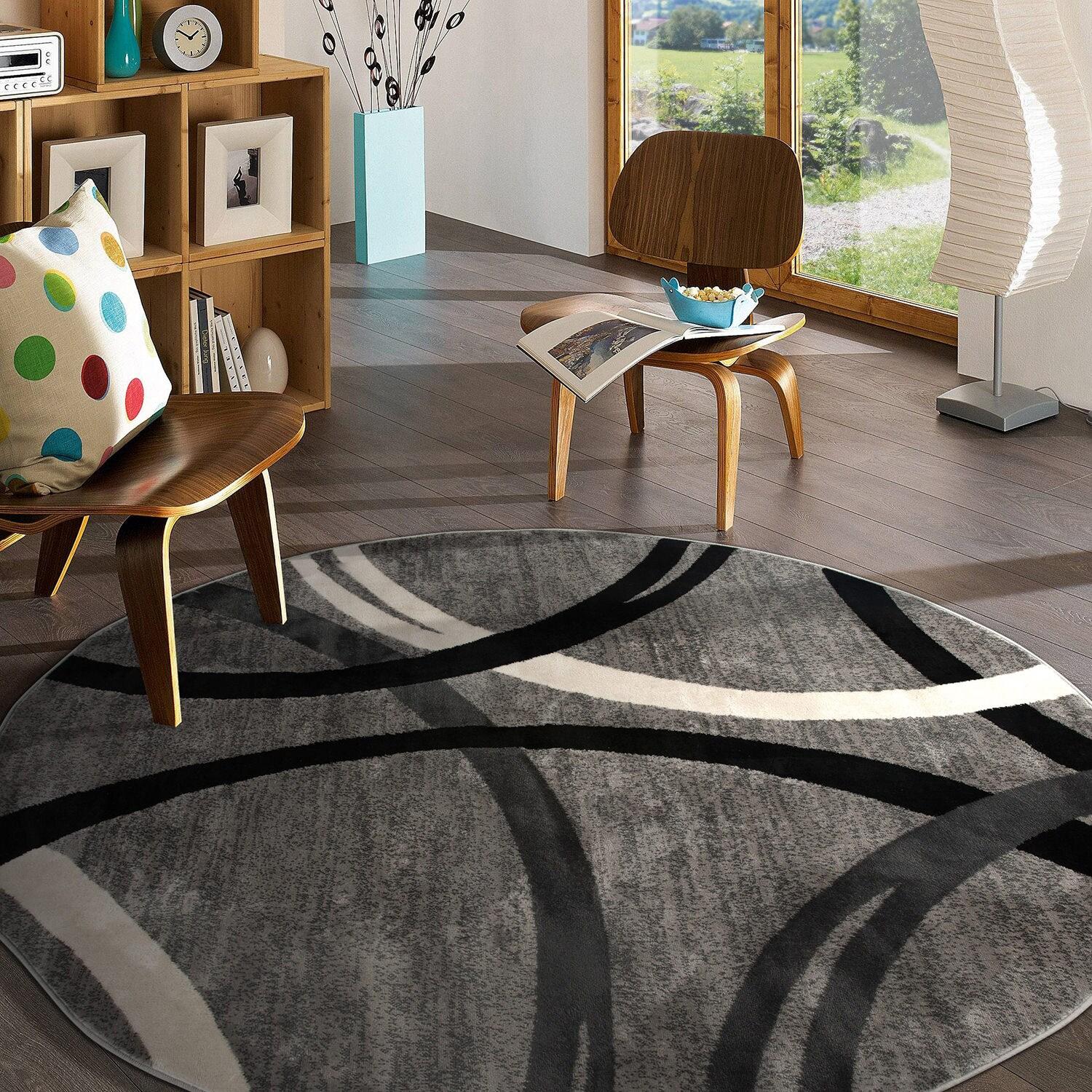 World Rug Gallery Contemporary Abstract Circles Design Gray 6'6" Round Area Rug