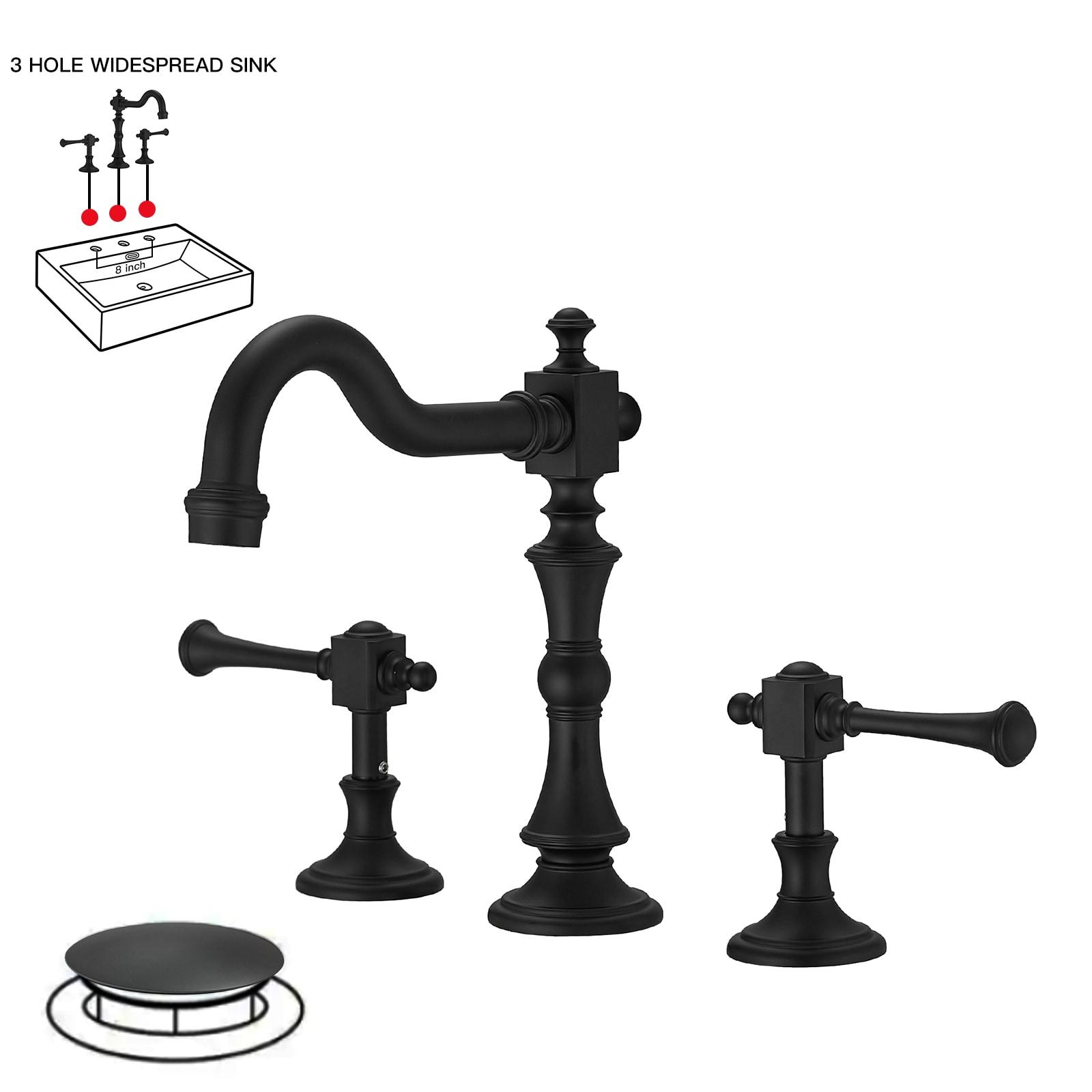 BWE 8 in. Widespread Double Handle 3 Hole Bathroom Faucet Water-Saving With Metal Drain