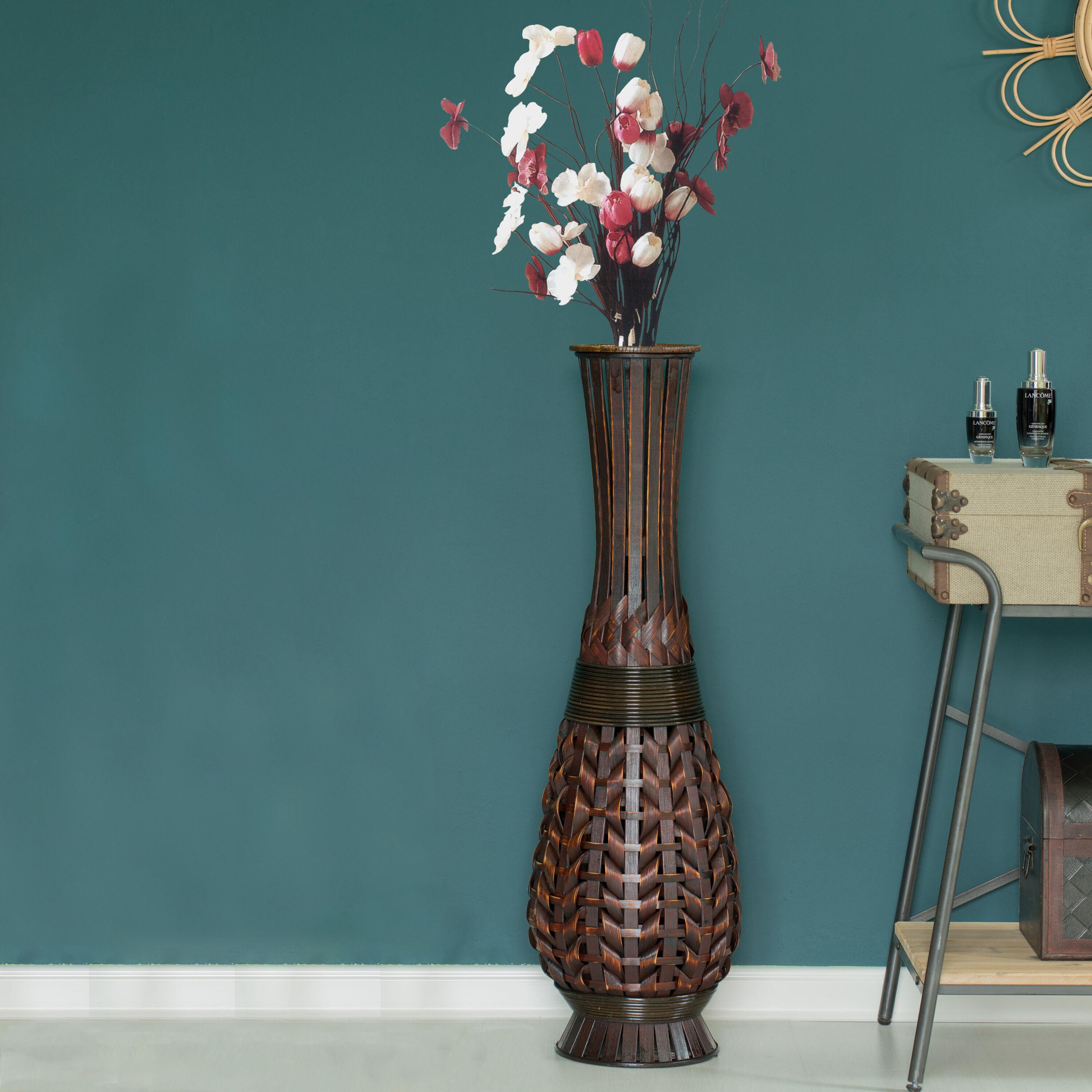 Uniquewise Antique Trumpet Style Brown Bamboo Floor Vase - 36-inch-Tall Decorative Vase for Entryway or Living Room - Vintage-Inspired Home Decor