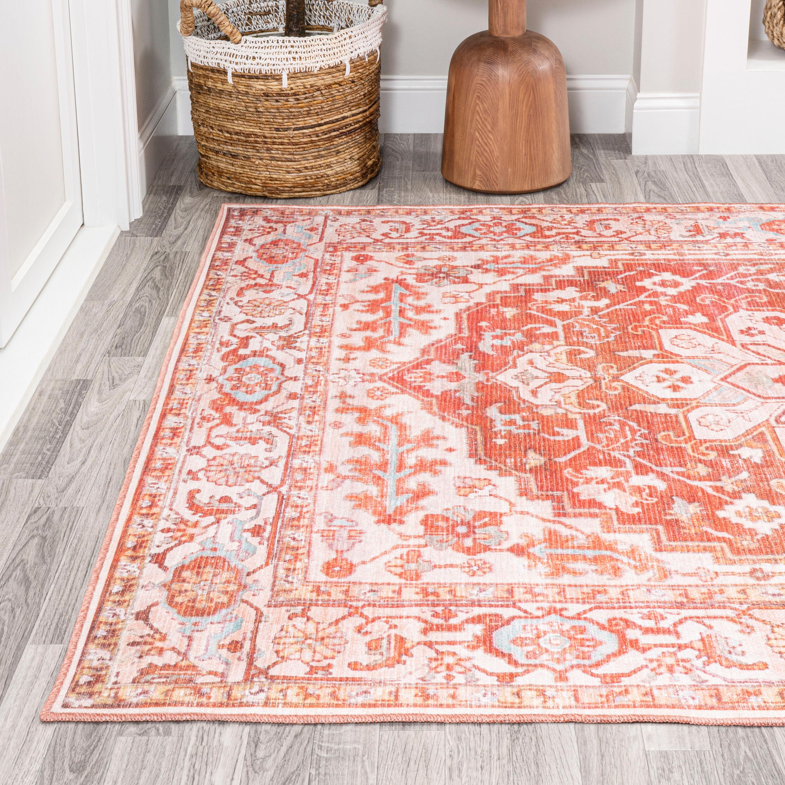 4' x 6' Asa Ornate Medallion Machine Washable Indoor/Outdoor Area Rug, Orange/Cream - JONATHAN Y