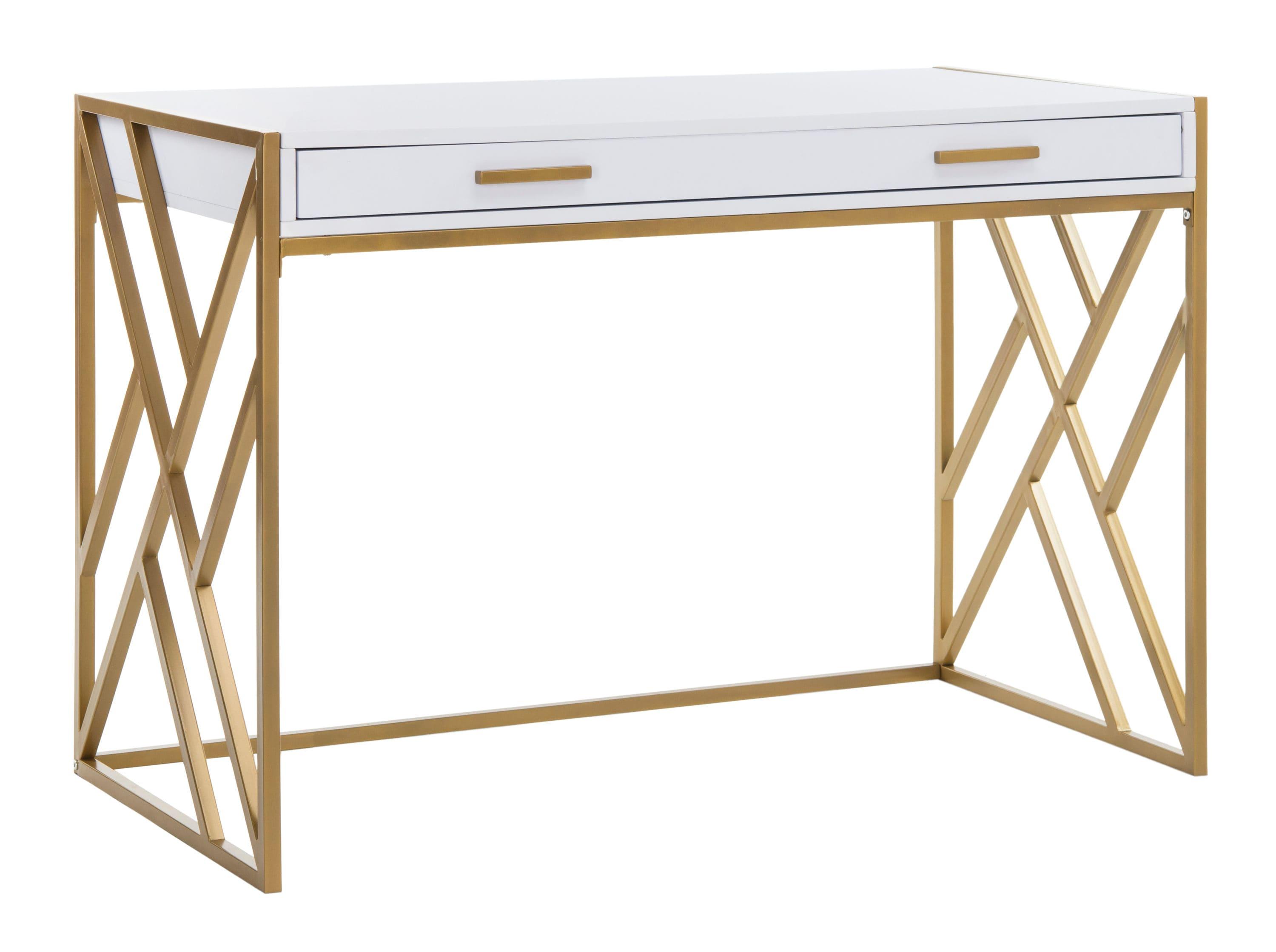 Elaine 1 Drawer Desk - White/Gold - Safavieh