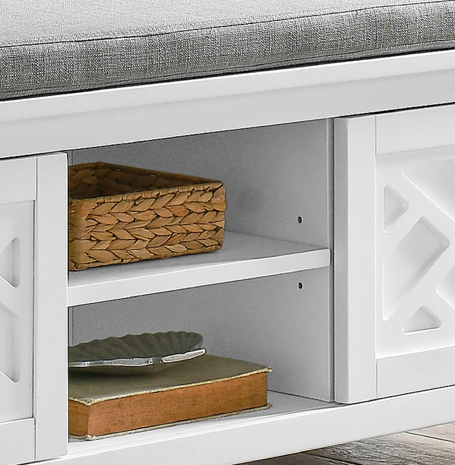 Alaterre Furniture Coventry 45 in. Pine Wood Storage Bench with Cushion, Entryway Organization & Decoration, 3 Adjustable/Removable Cubbies, Dove Gray and White