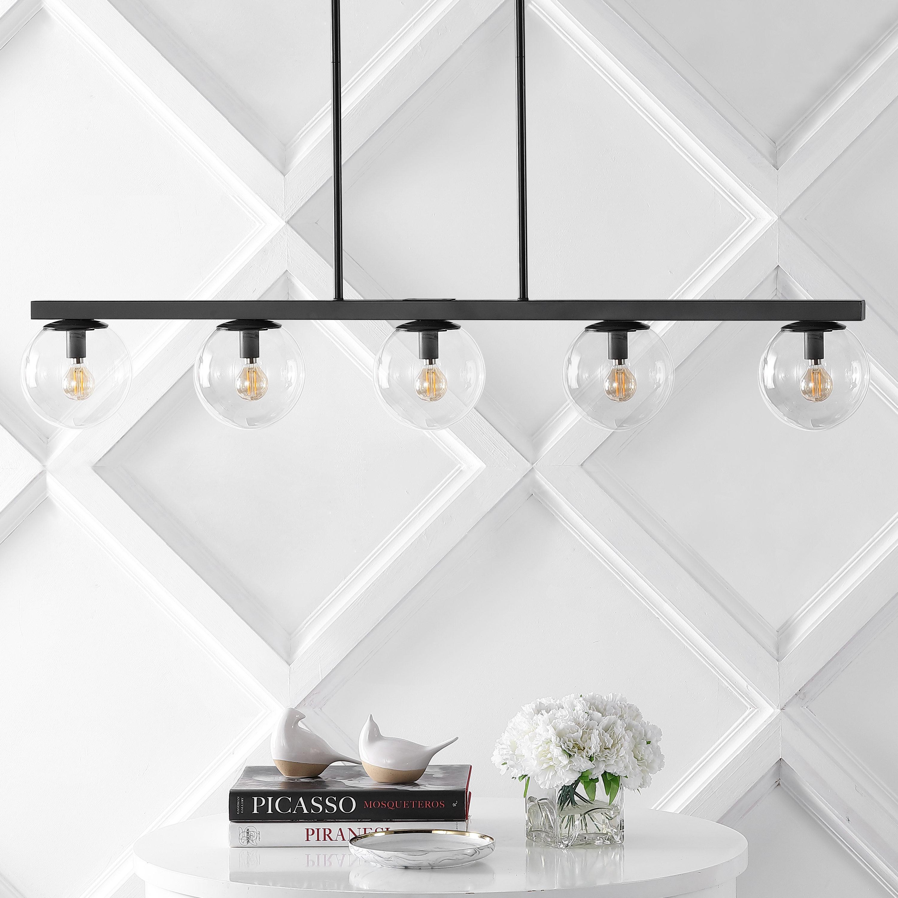 JONATHAN Y Luca Parisian 45.5" 5-Light Modern Glam Iron Globe Linear LED Pendant, Black/Clear