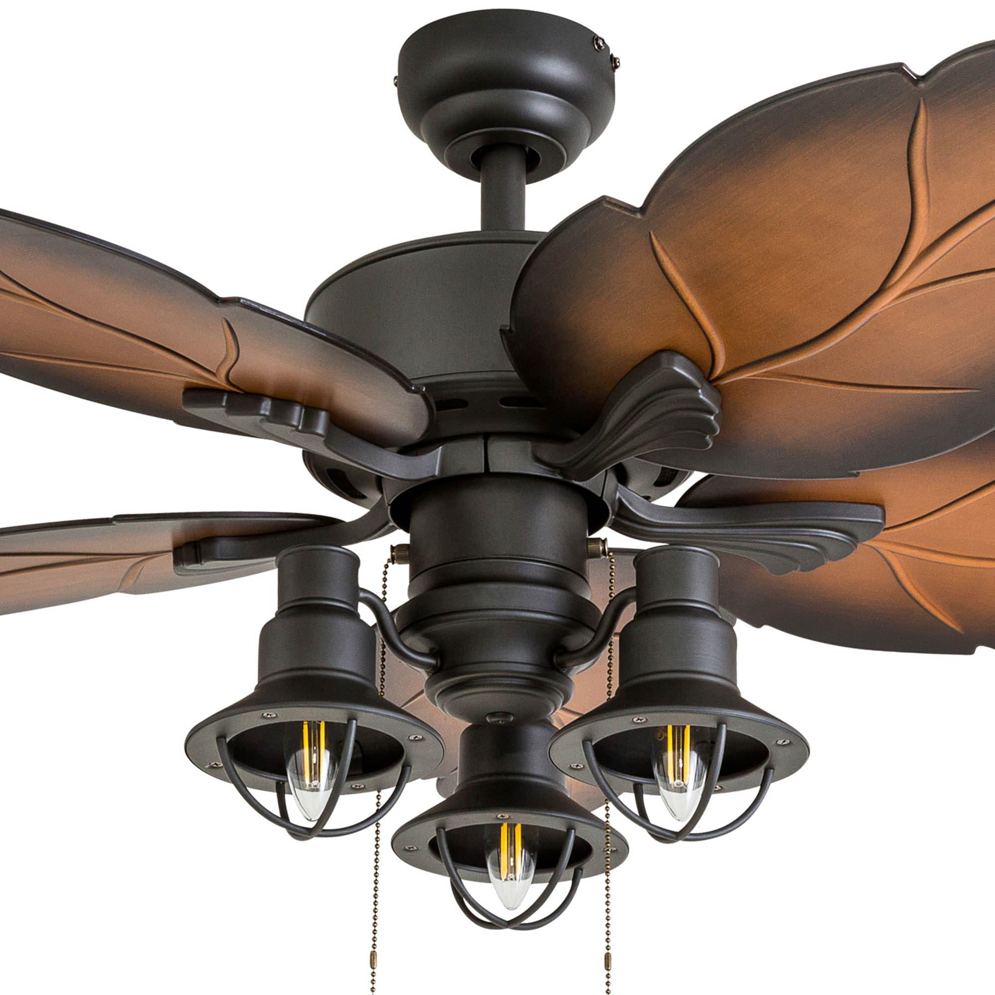 52" Bronze Tropical Ceiling Fan with Palm Leaf Blades and LED Light