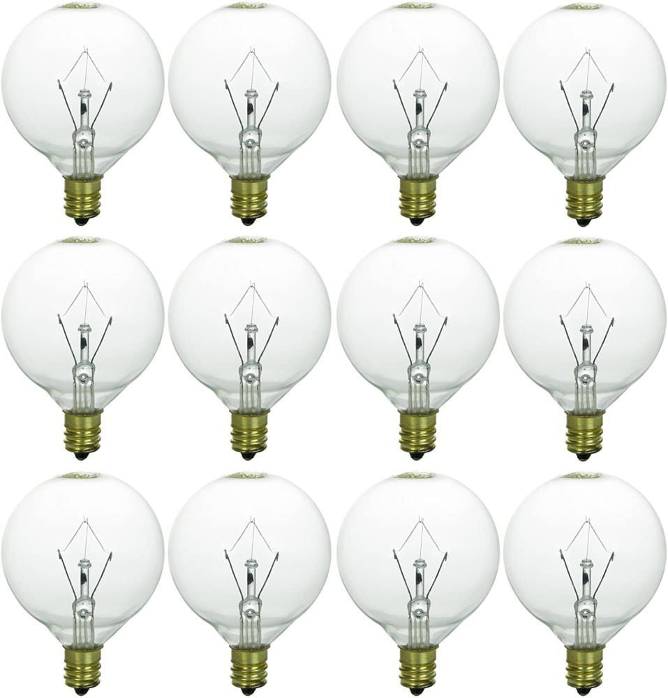Clear Globe Incandescent Light Bulbs, 25W, E12 Base, 12 Pack