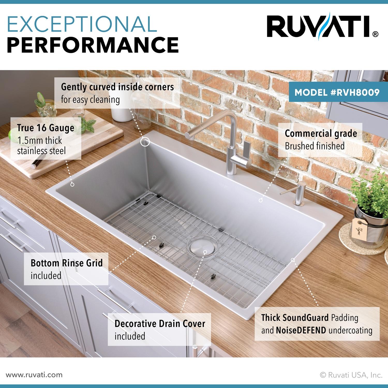 Ruvati 30 x 22 inch Drop-in Topmount Stainless Steel Rounded Corners Kitchen Sink Single Bowl