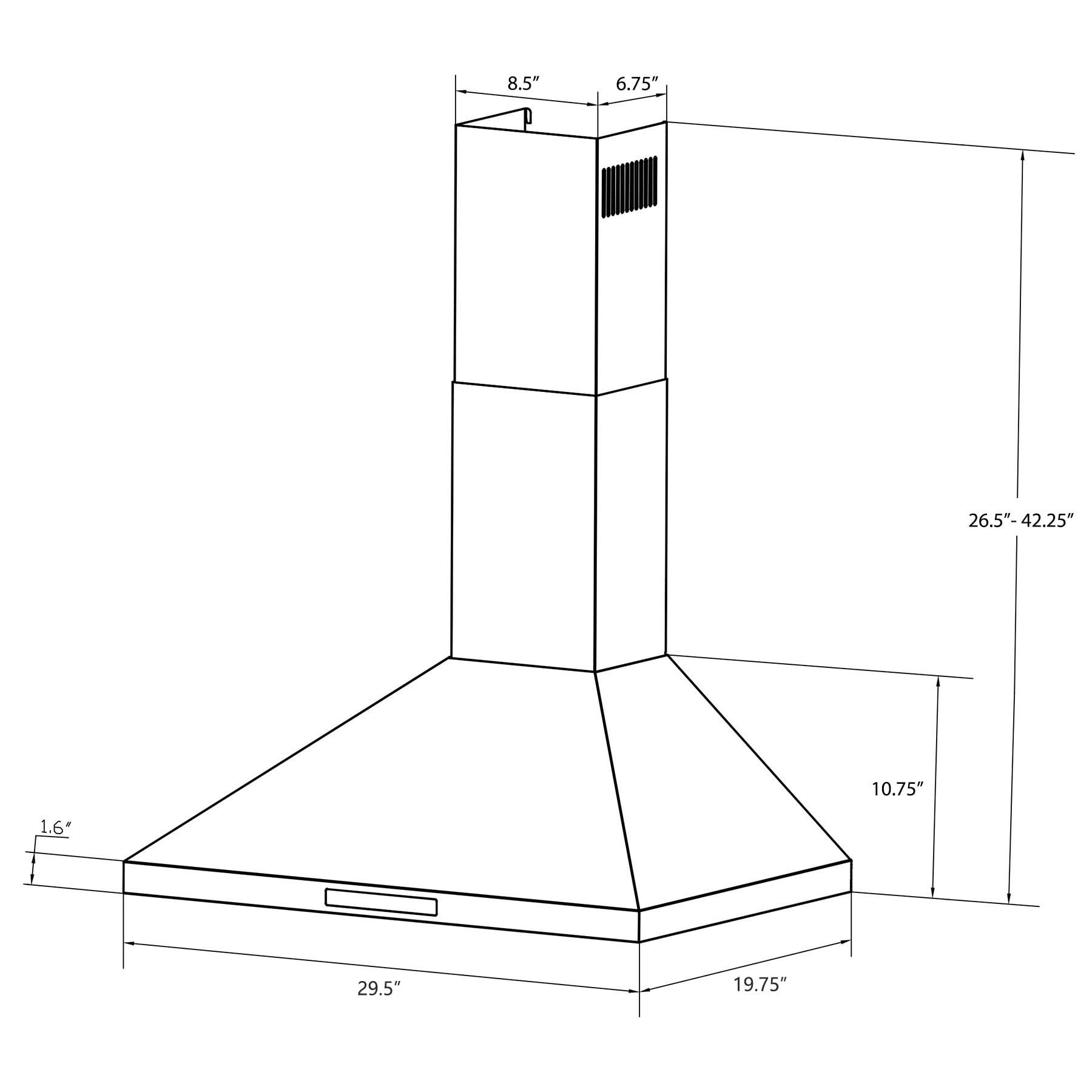 30-inch Convertible 217CFM Wall Mount Range Hood in Black Painted Stainless Steel with Mesh Filters and LED Lights