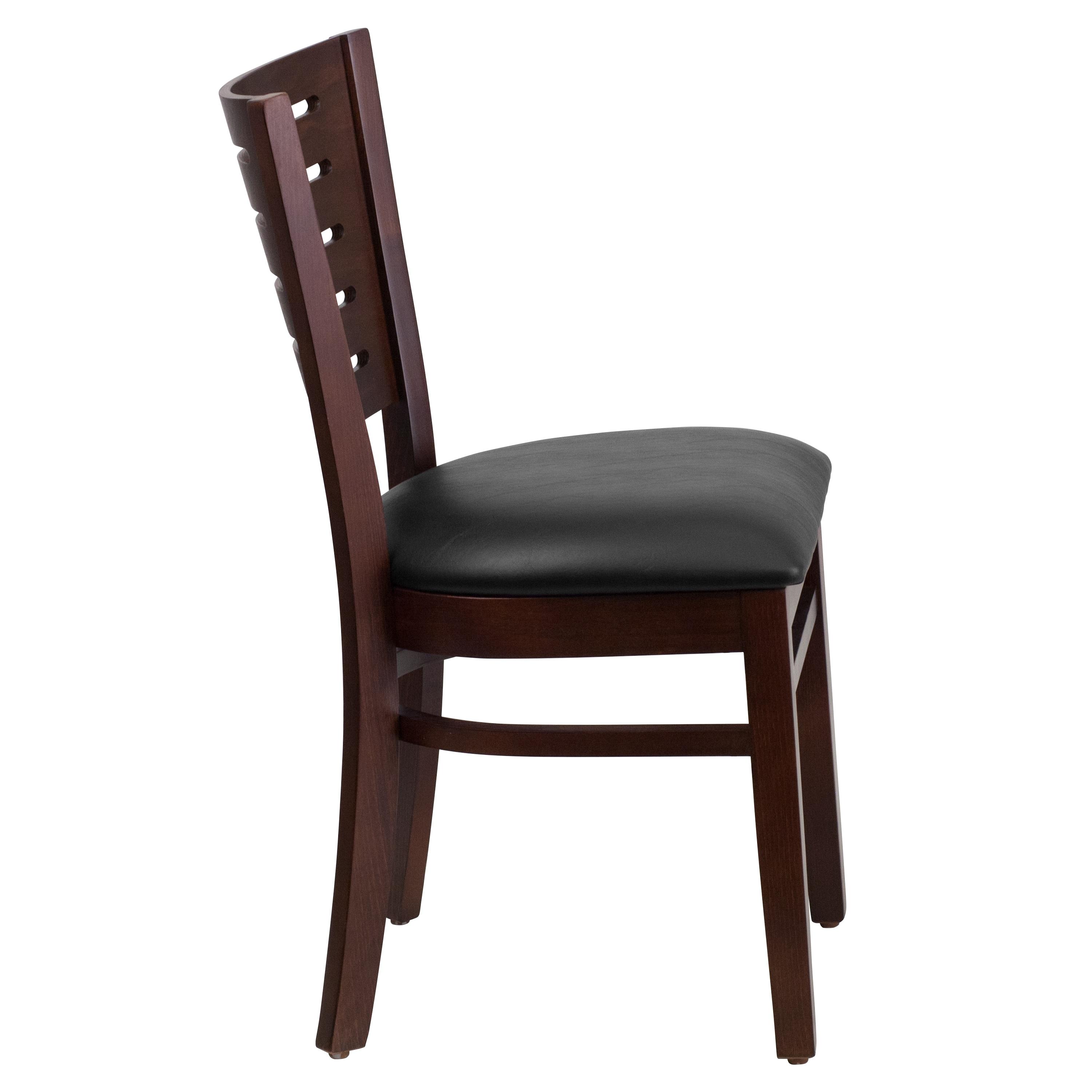 Flash Furniture Darby Series Slat Back Walnut Wood Restaurant Chair - Black Vinyl Seat