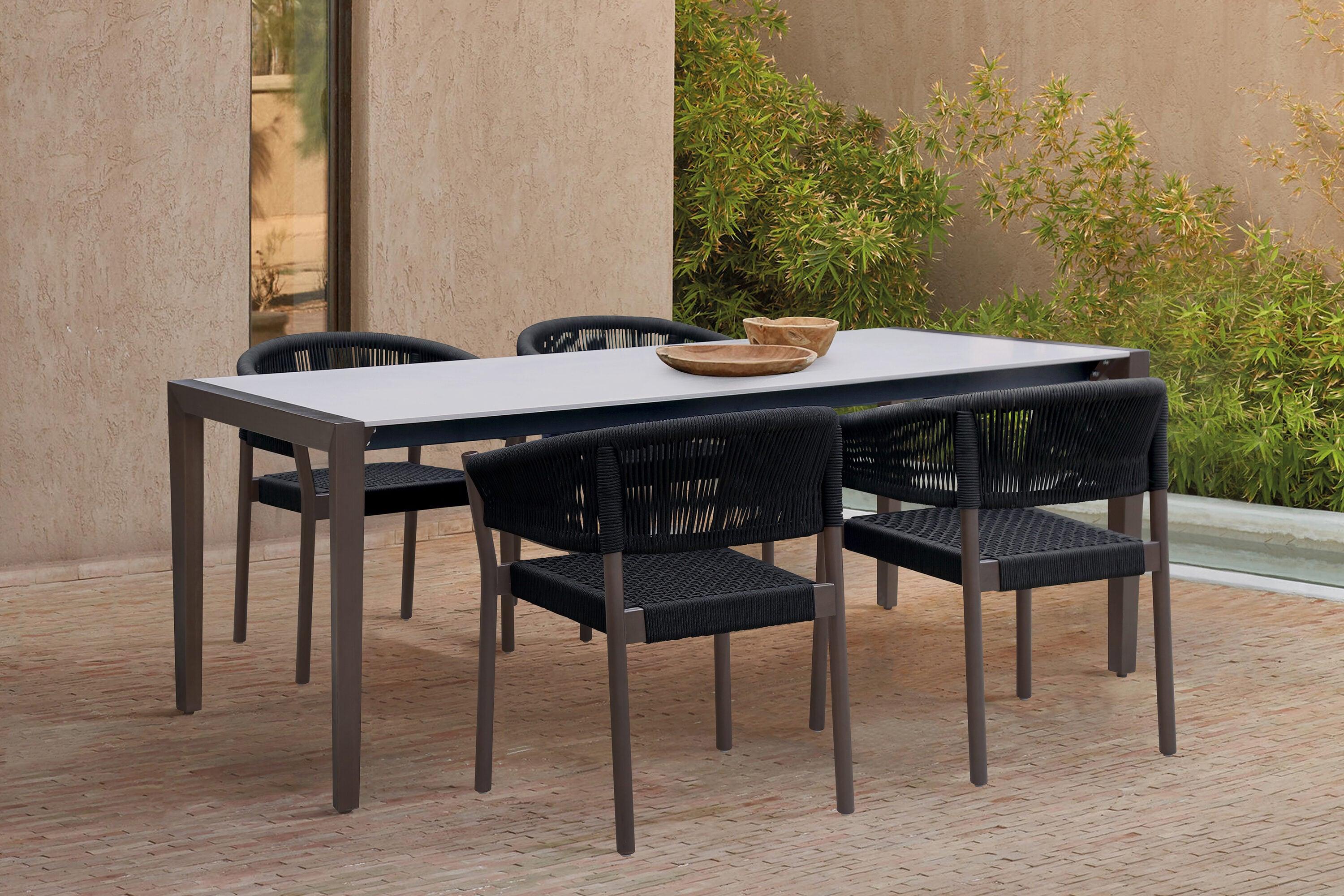 Doris Outdoor Patio Dining Chair in Dark Eucalyptus Wood with Black Rope - Set of 2