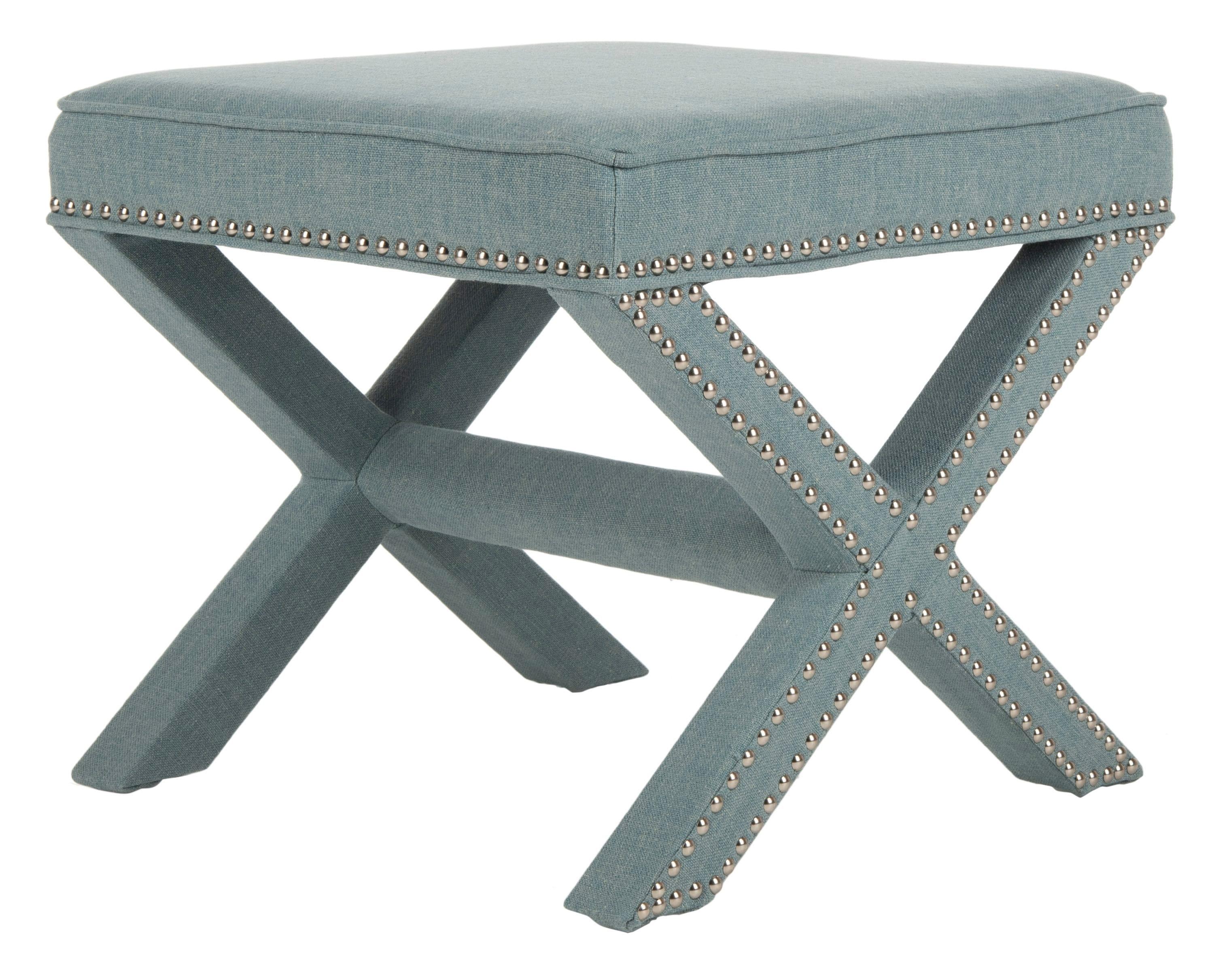 Palmer Ottoman W/ Silver Nail Heads - Sky Blue - Safavieh