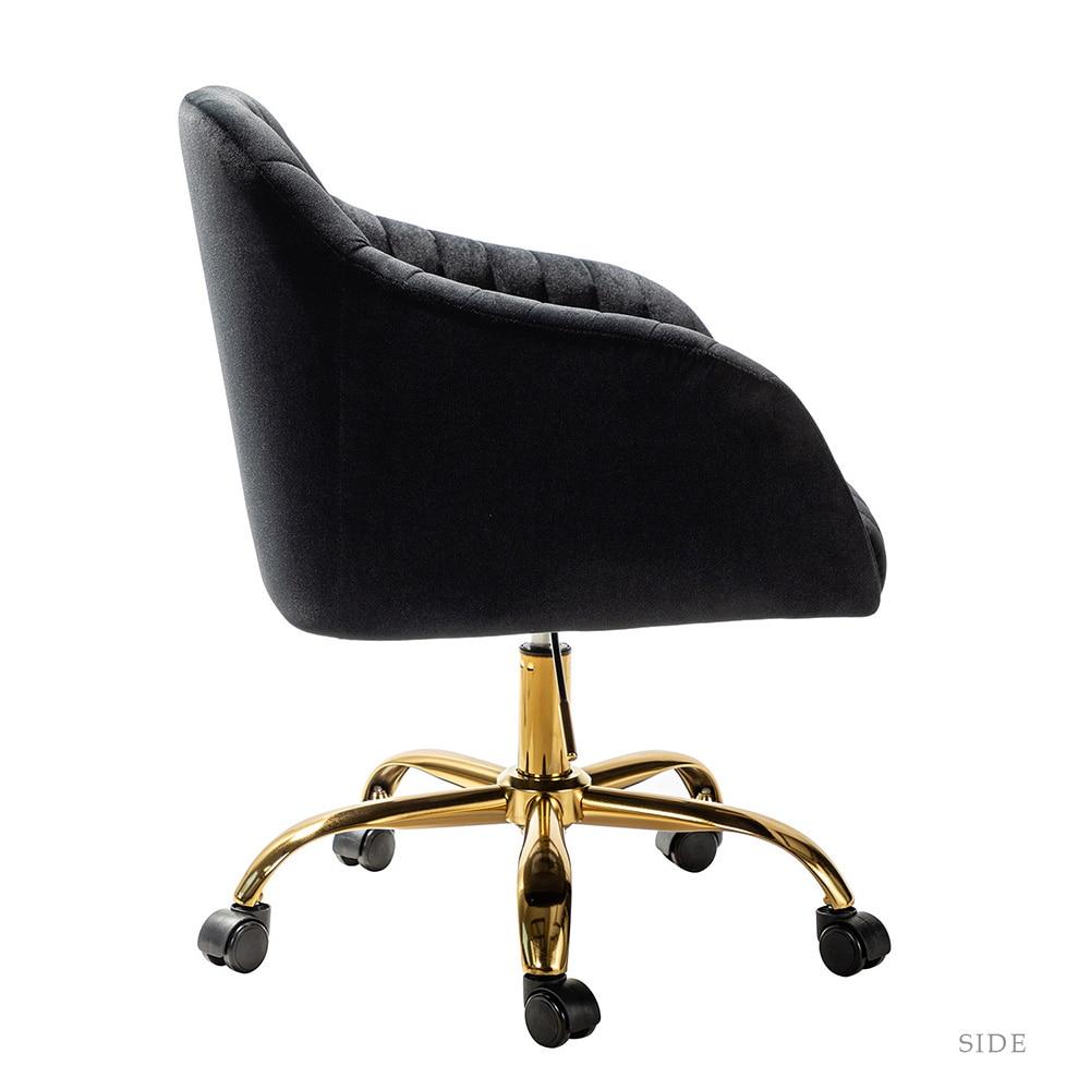 Black Velvet Swivel Office Chair with Gold Legs, Adjustable Height Rolling Desk Chair for Home Office Vanity