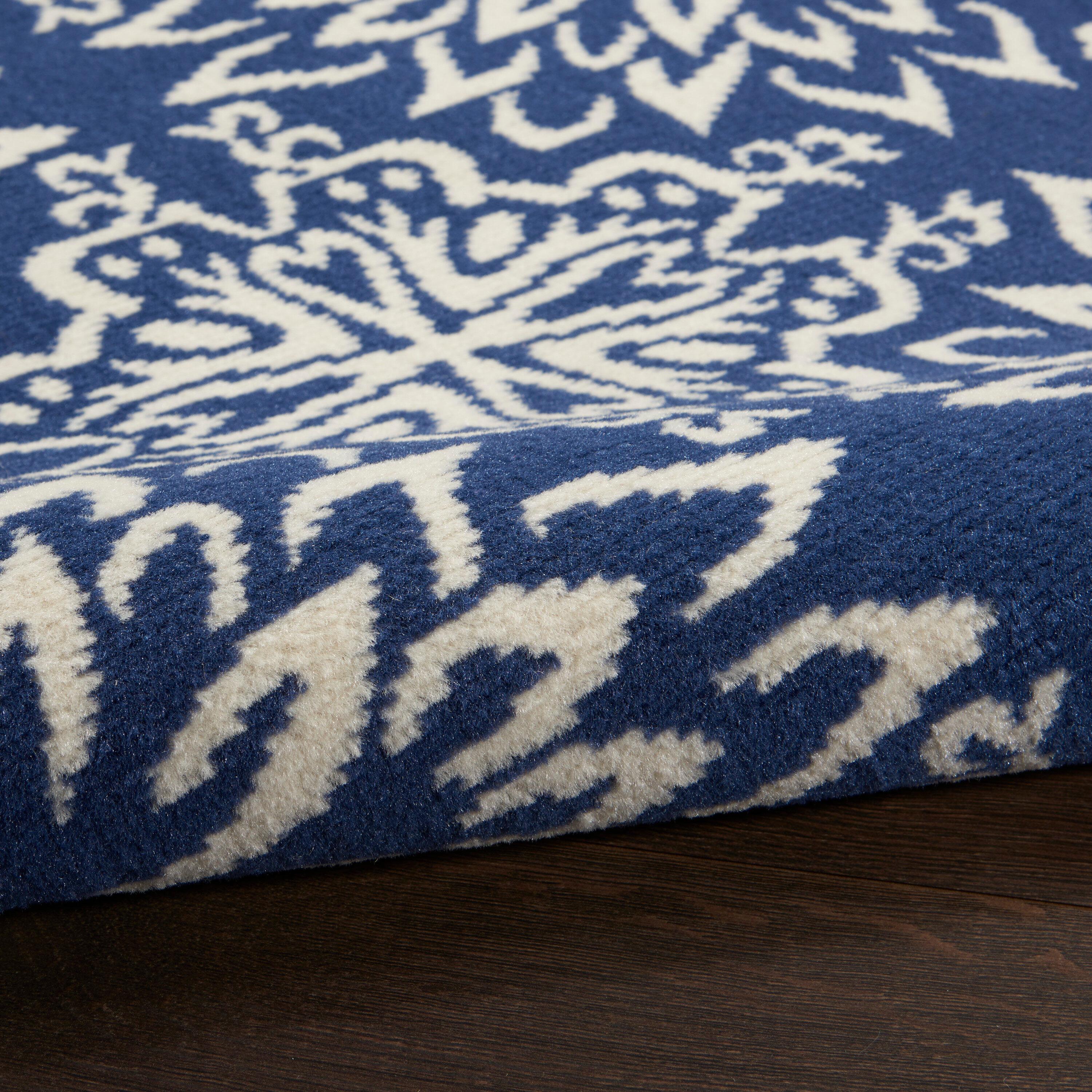Nourison Jubilant Geometric Floral Navy/Ivory 5'3" x 7'3" Area Rug, (5' x 7')