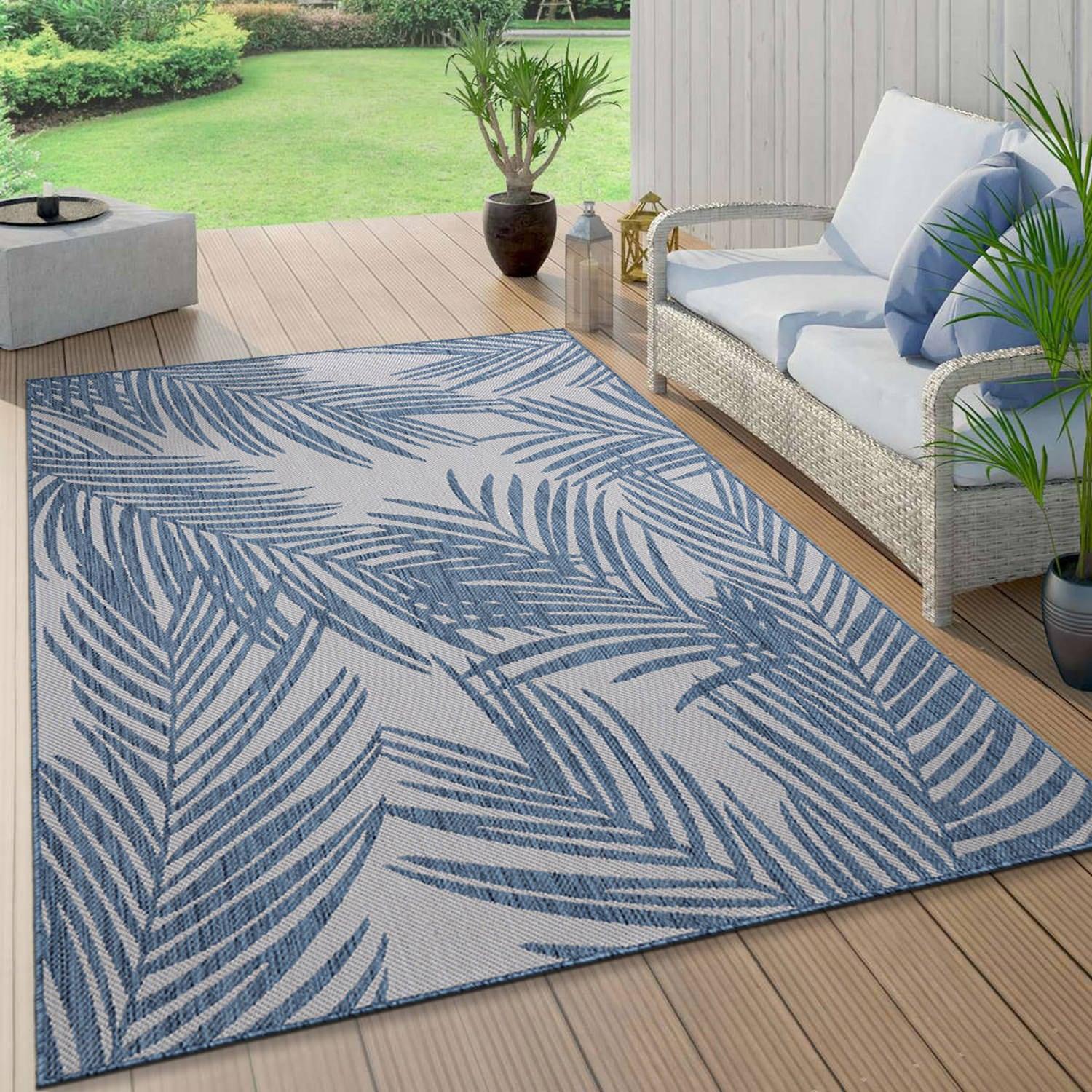World Rug Gallery Contemporary Distressed Leaves Textured Flat Weave Indoor/Outdoor Area Rug - BLUE 5' X 7'