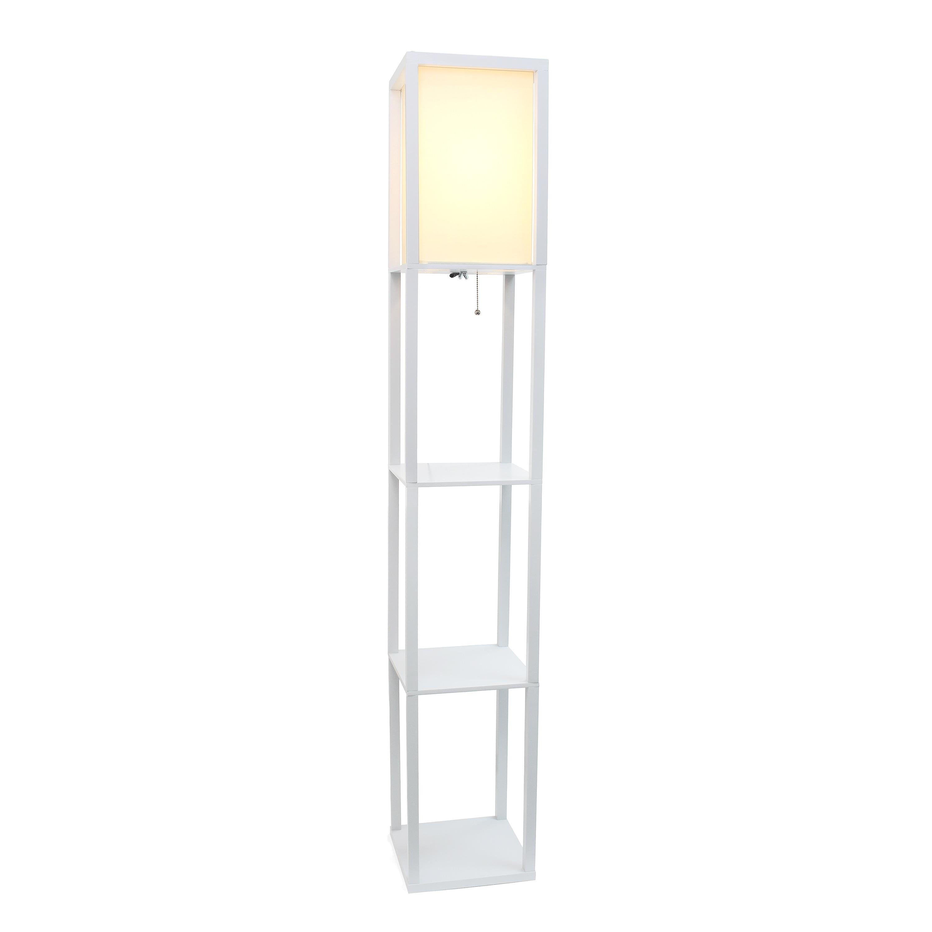Creekwood Home Classix 62.5" Contemporary 3-Tier Storage and Display Floor Lamp with Linen Shade Feit LED (Includes LED Light Bulb) White